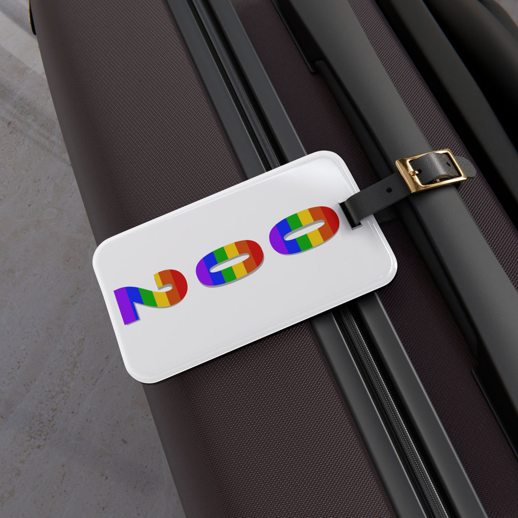 002 Pride Pickleball Collection Luggage Tag| White with Rainbow Numbers | Black Leather Strap with Buckle | 4 X 2.4 inches