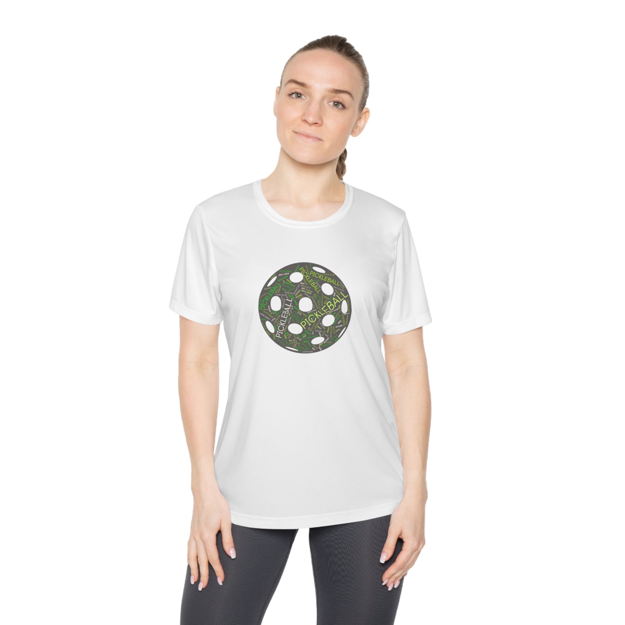 Moisture Wicking Performance Pickleball Word Cloud Tee | Women's Semi-Fitted T-Shirt, Lightweight Activewear | Player Gift