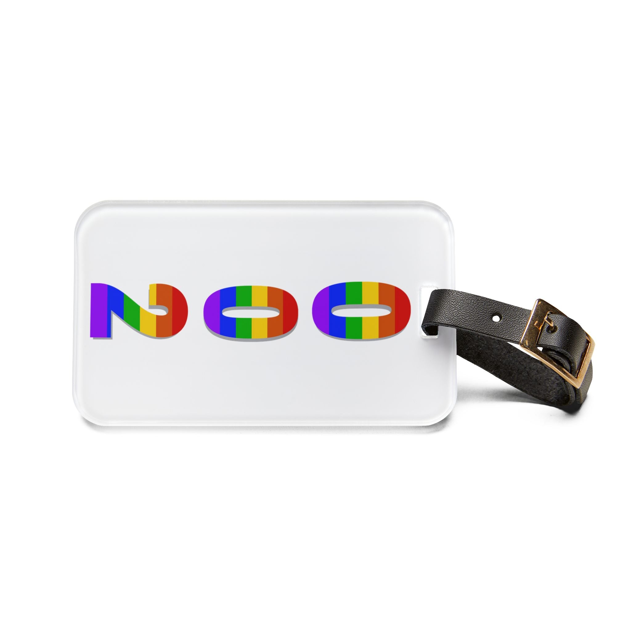 002 Pride Pickleball Collection Luggage Tag| White with Rainbow Numbers | Black Leather Strap with Buckle | 4 X 2.4 inches