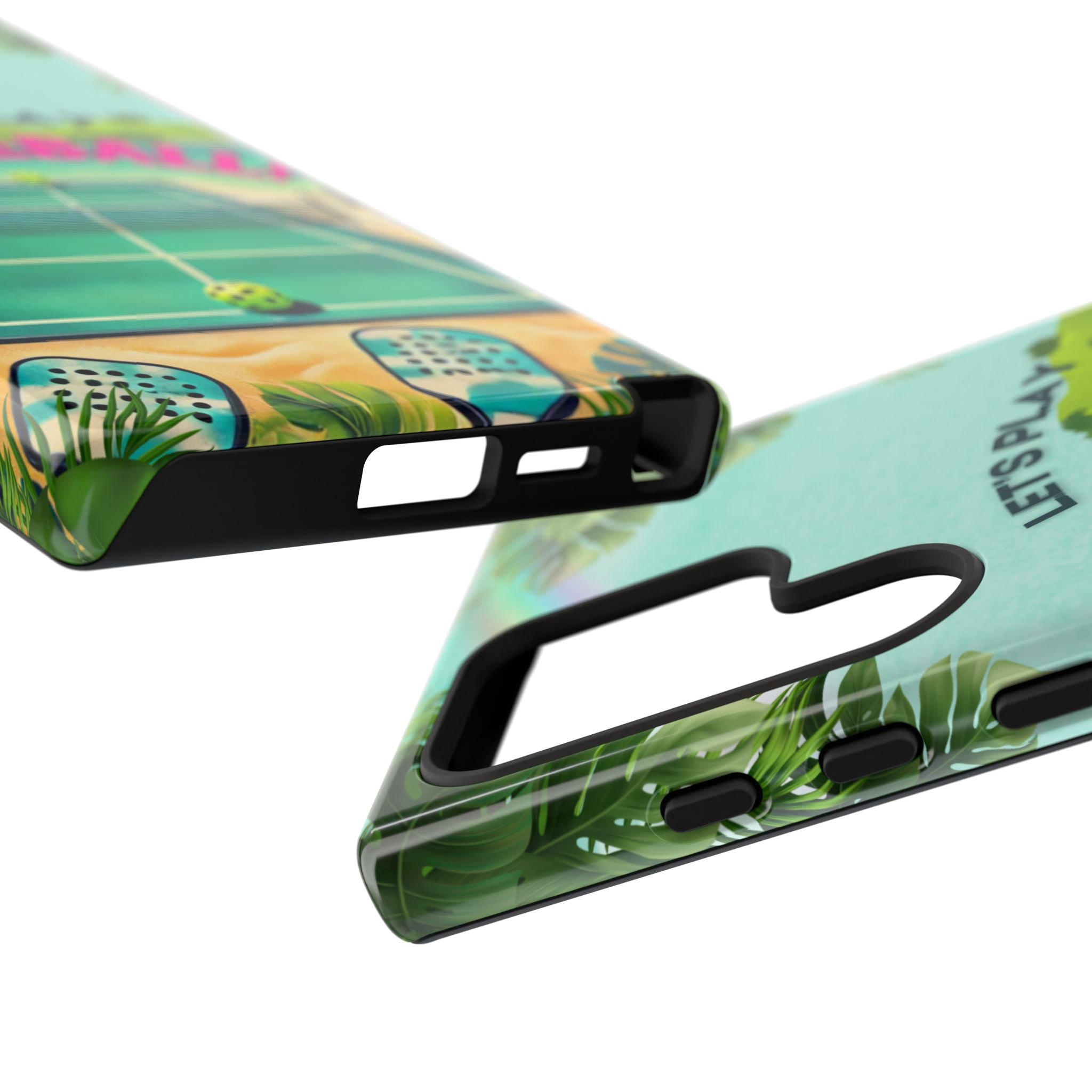 Tough Dual Layer Tropical Pickleball Phone Case for Samsung Galaxy S24 Compatible with Wireless Charging, Gift for Players