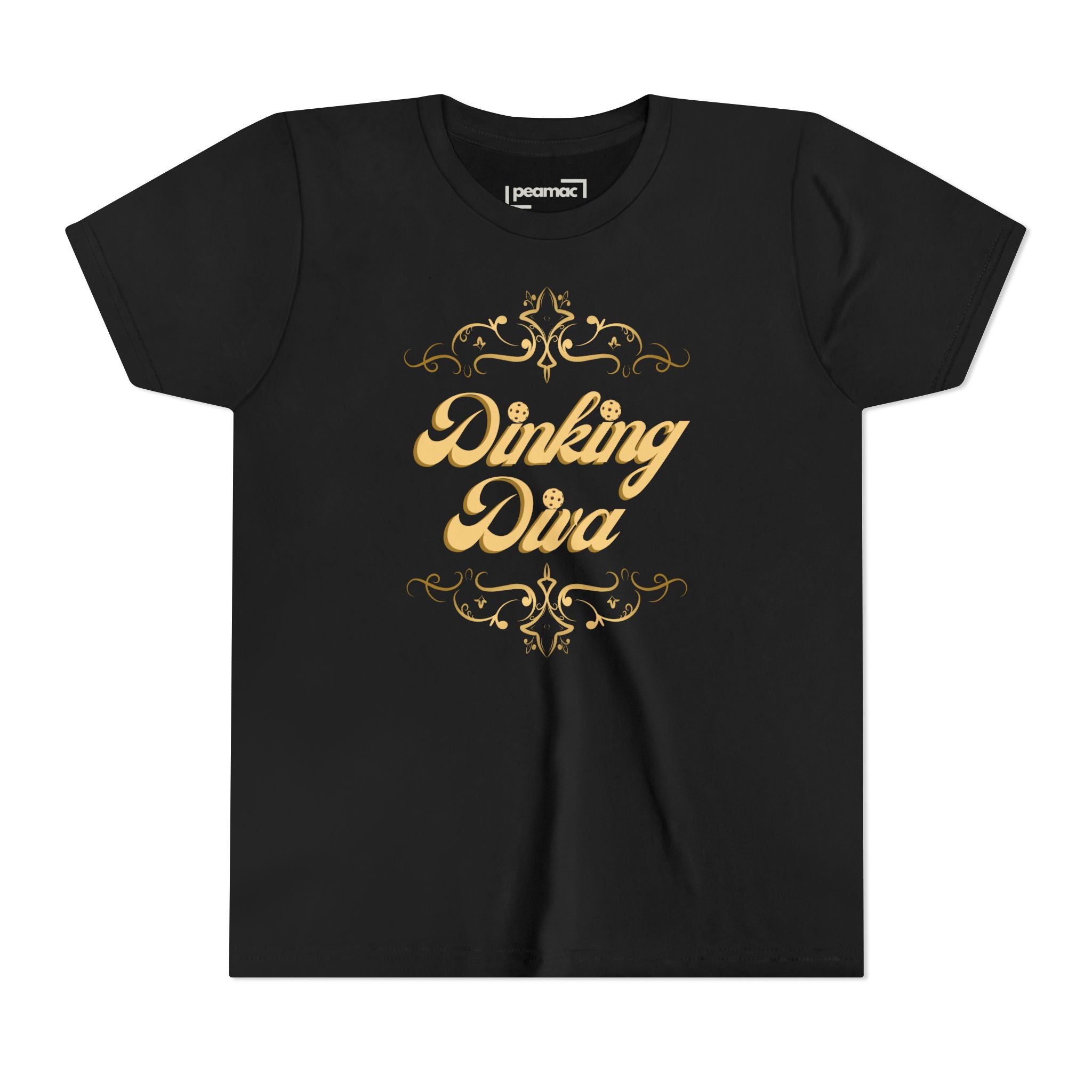 Youth Gold Dinking Diva T-Shirt | Fun Kids Tee For Pickleball, Parties, Birthdays, And Everyday Wear | Gift For Girls