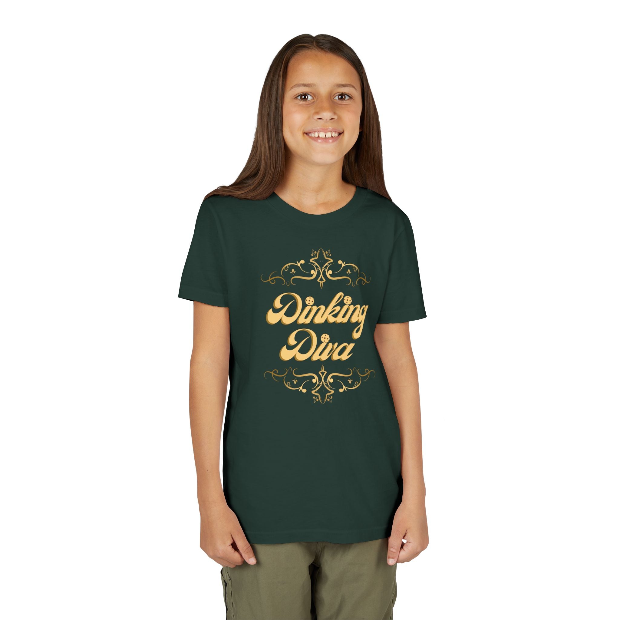 Youth Gold Dinking Diva T-Shirt | Fun Kids Tee For Pickleball, Parties, Birthdays, And Everyday Wear | Gift For Girls