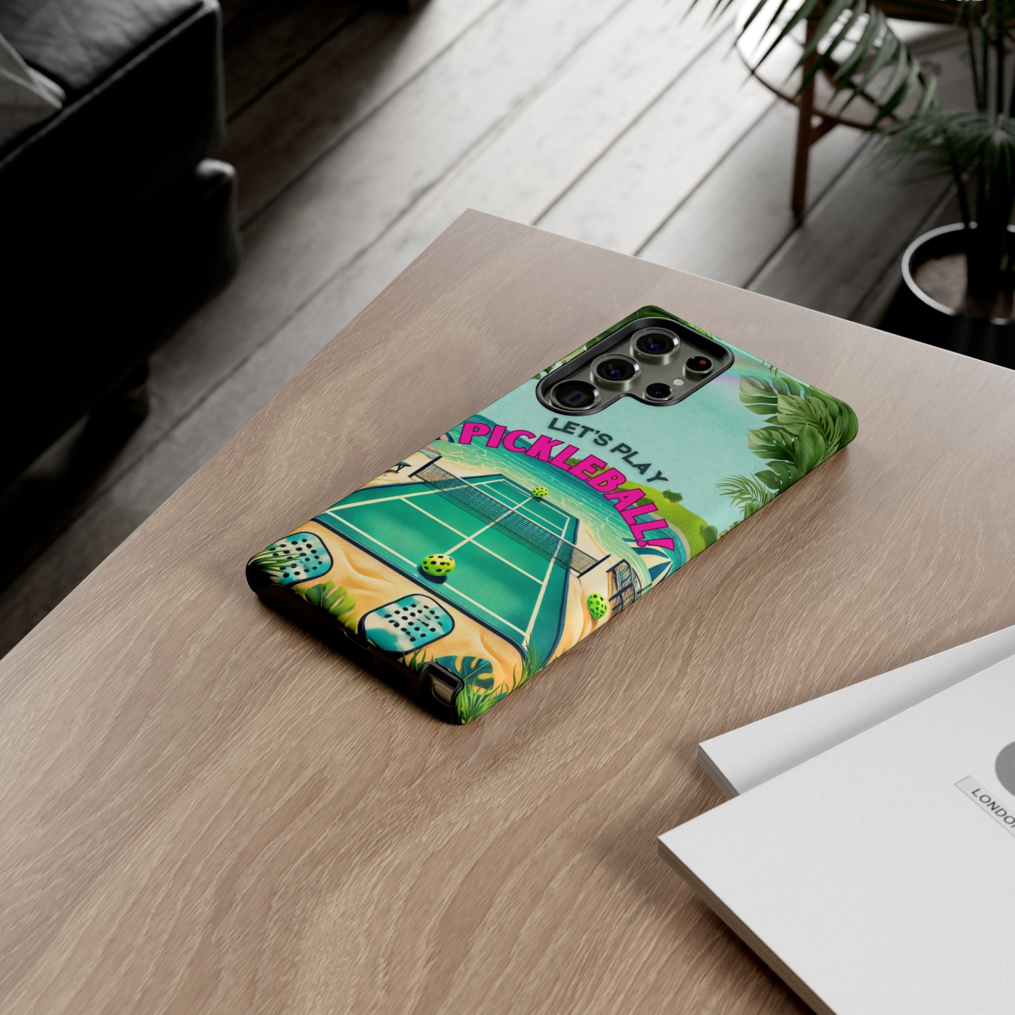 Tough Dual Layer Phone Case for Samsung Galaxy S23 Tropical Pickleball Case Supports Wireless Charging, Gift for Players