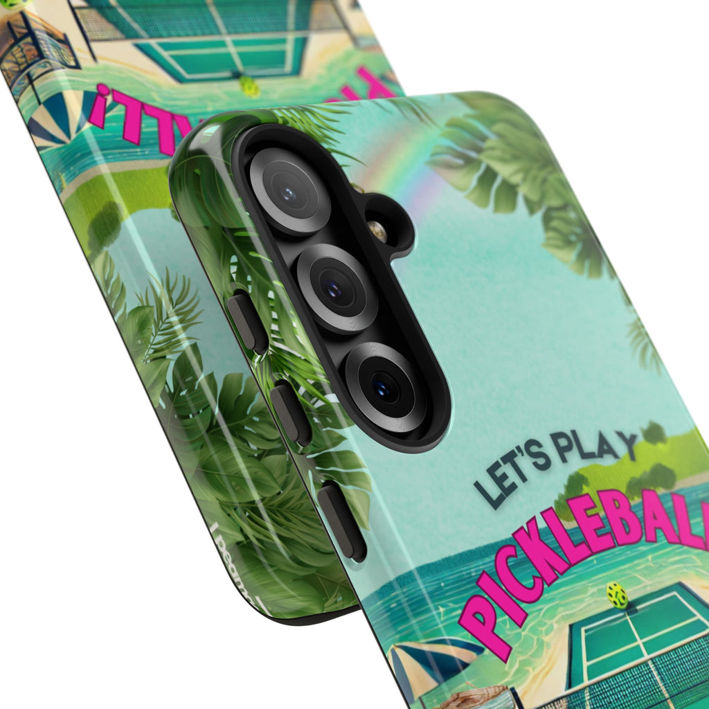 Tough Dual Layer Phone Case for Samsung Galaxy S25 Tropical Pickleball Case Supports Wireless Charging, Gift for Players