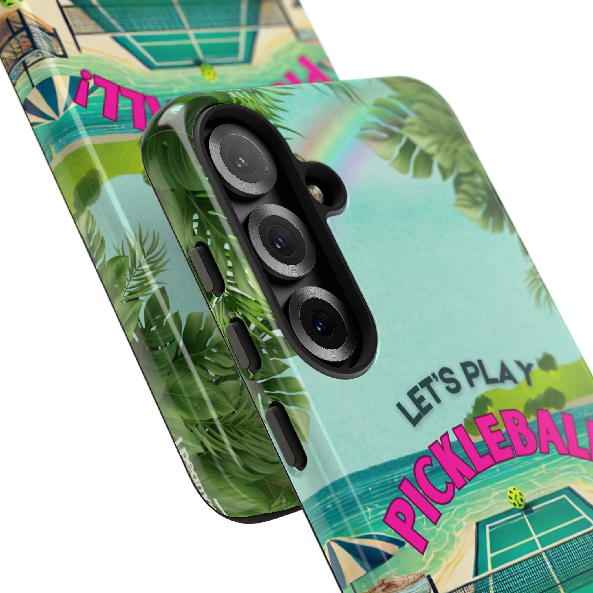 Tough Dual Layer Phone Case for Samsung Galaxy S25 Tropical Pickleball Case Supports Wireless Charging, Gift for Players