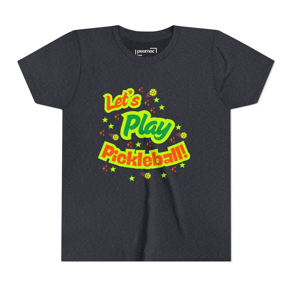 Youth Let’s Play Pickleball  Fun Neon Sports T-shirt for Kids  Colorful Pickleball Shirt for Boys & Girls, Soft & Comfy