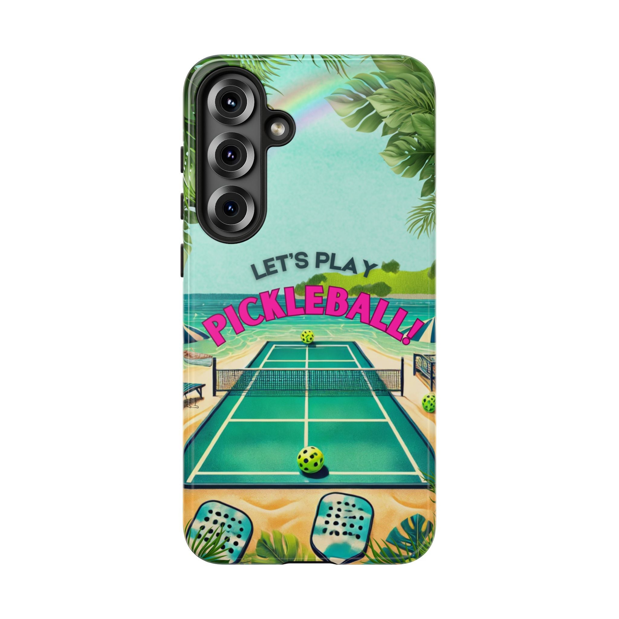 Tough Dual Layer Phone Case for Samsung Galaxy S25 Tropical Pickleball Case Supports Wireless Charging, Gift for Players