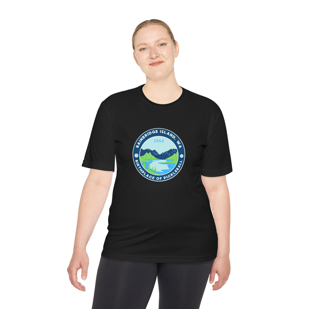 Bainbridge Island WA Birthplace of Pickleball T-Shirt | Moisture Wicking Unisex Tee for Men & Women | Gift for Players