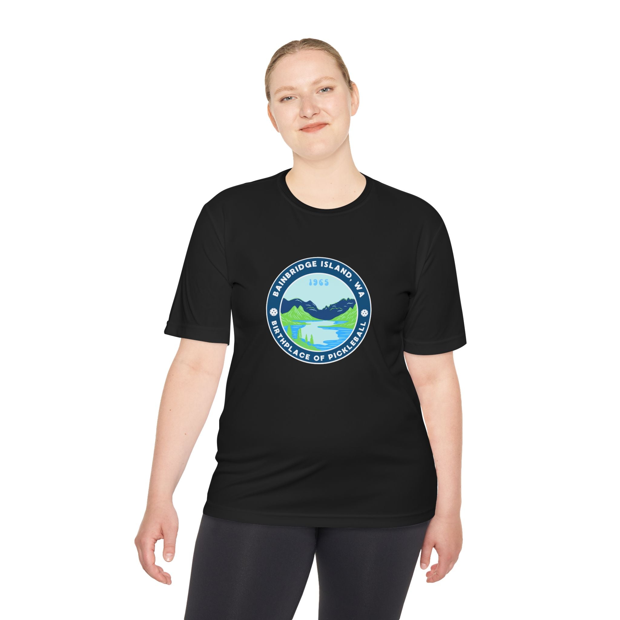Bainbridge Island WA Birthplace of Pickleball T-Shirt | Moisture Wicking Unisex Tee for Men & Women | Gift for Players