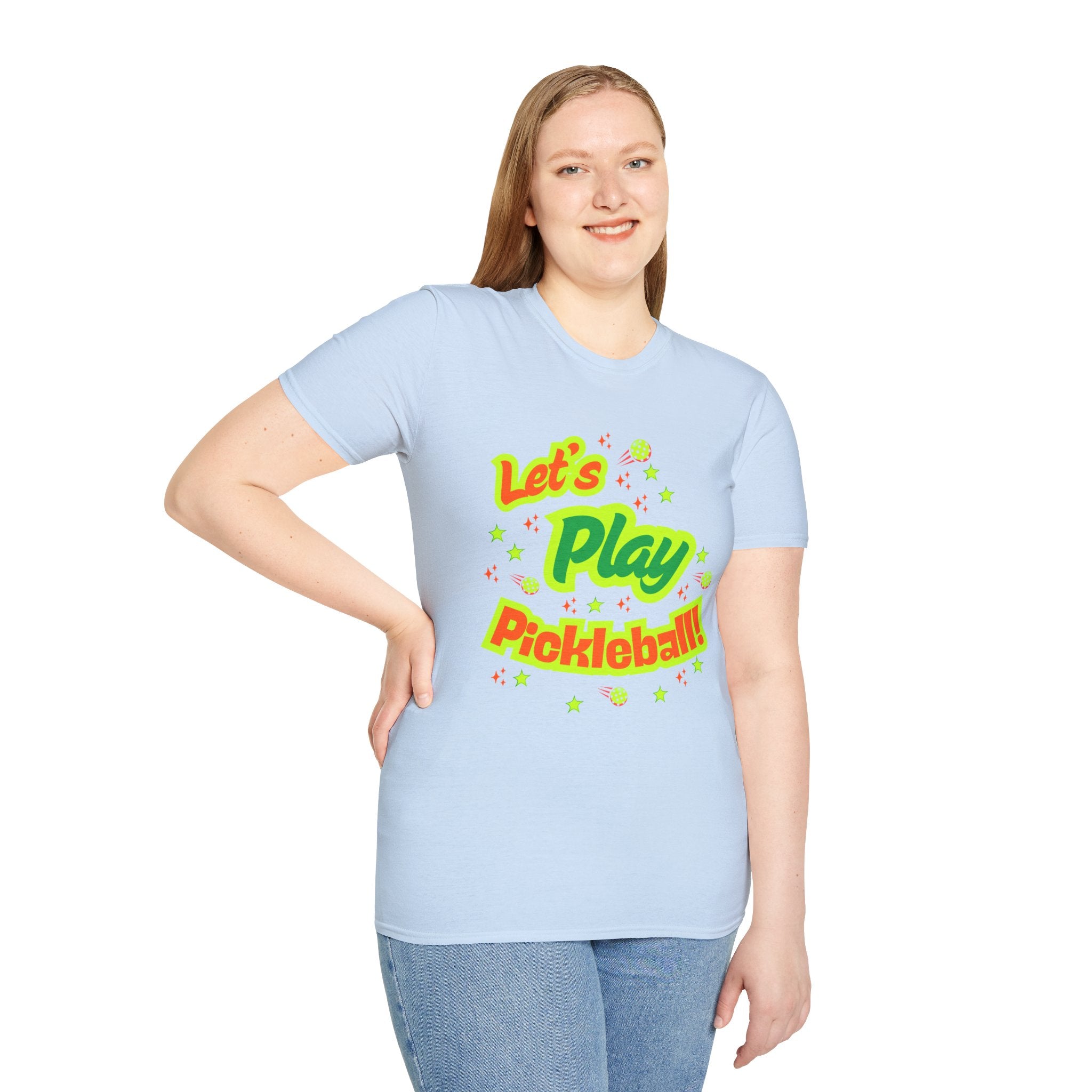 Neon Let's Play Pickleball! T-Shirt | Fun Unisex Cotton Tee | Vibrant Active Sport Graphic Shirt | Gift for Men & Women