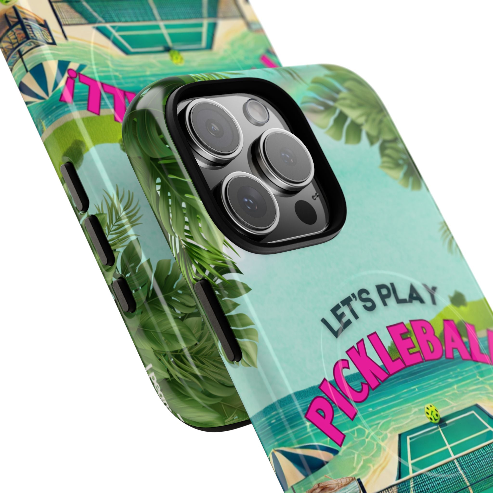 Tough Magnetic Phone Case for iPhone 16 Tropical Pickleball Case Compatible with MagSafe® Wireless Charging, Player Gift