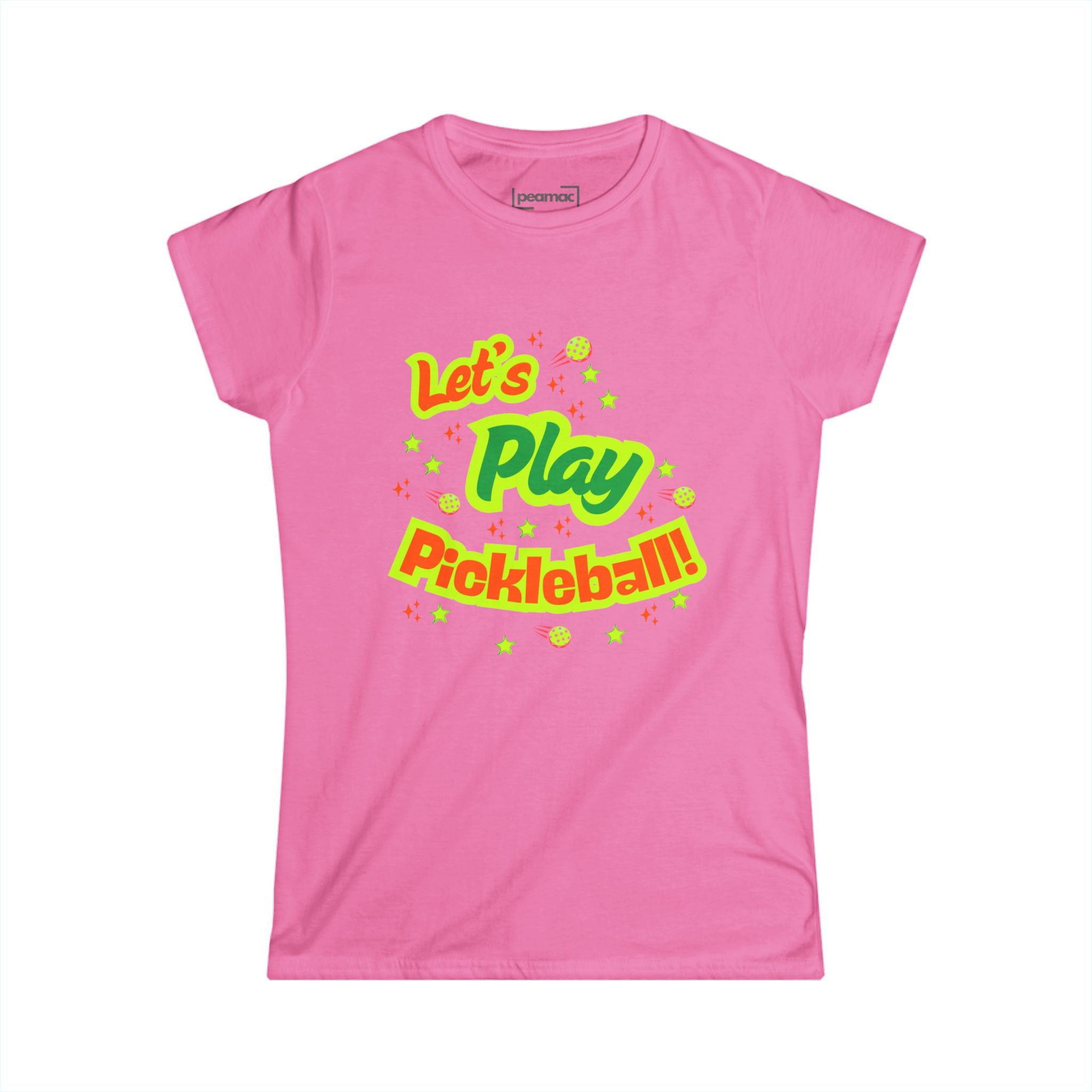 Women's Neon Let's Play Pickleball T-Shirt |  | Soft & Comfy Cotton Tee | Vibrant Active Sport Graphic Shirt | Player Gift