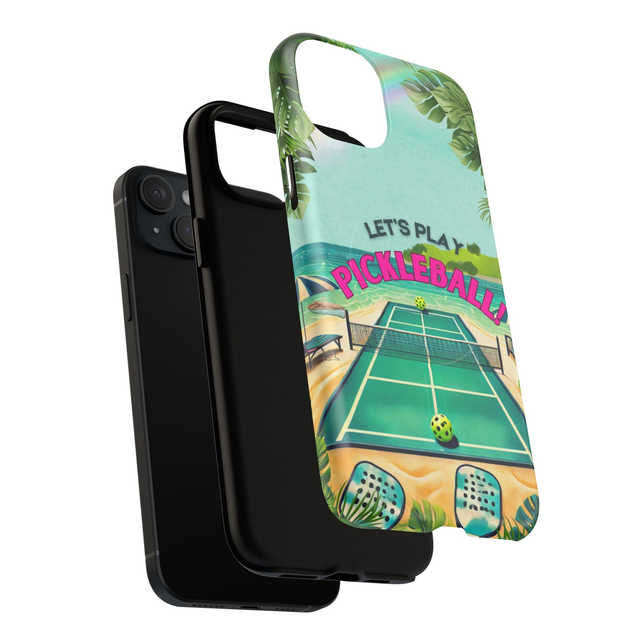 Tough Magnetic Phone Case for iPhone 15 Tropical Pickleball Case Compatible with MagSafe® Wireless Charging, Player Gift