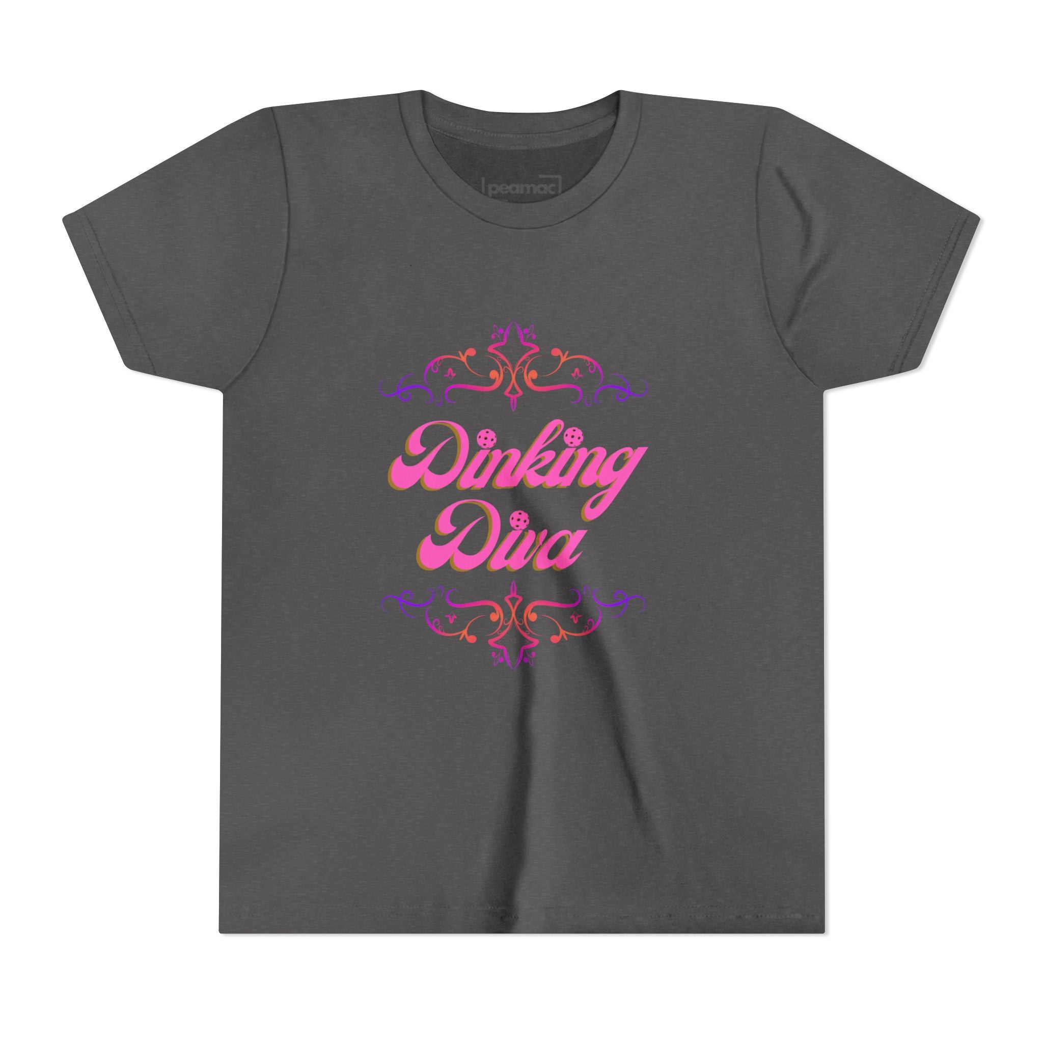 Dinking Diva Fun Youth Kids T-Shirt for Pickleball, Parties, Birthdays, and Everyday Wear, Pink Lettering, Gift for Girls