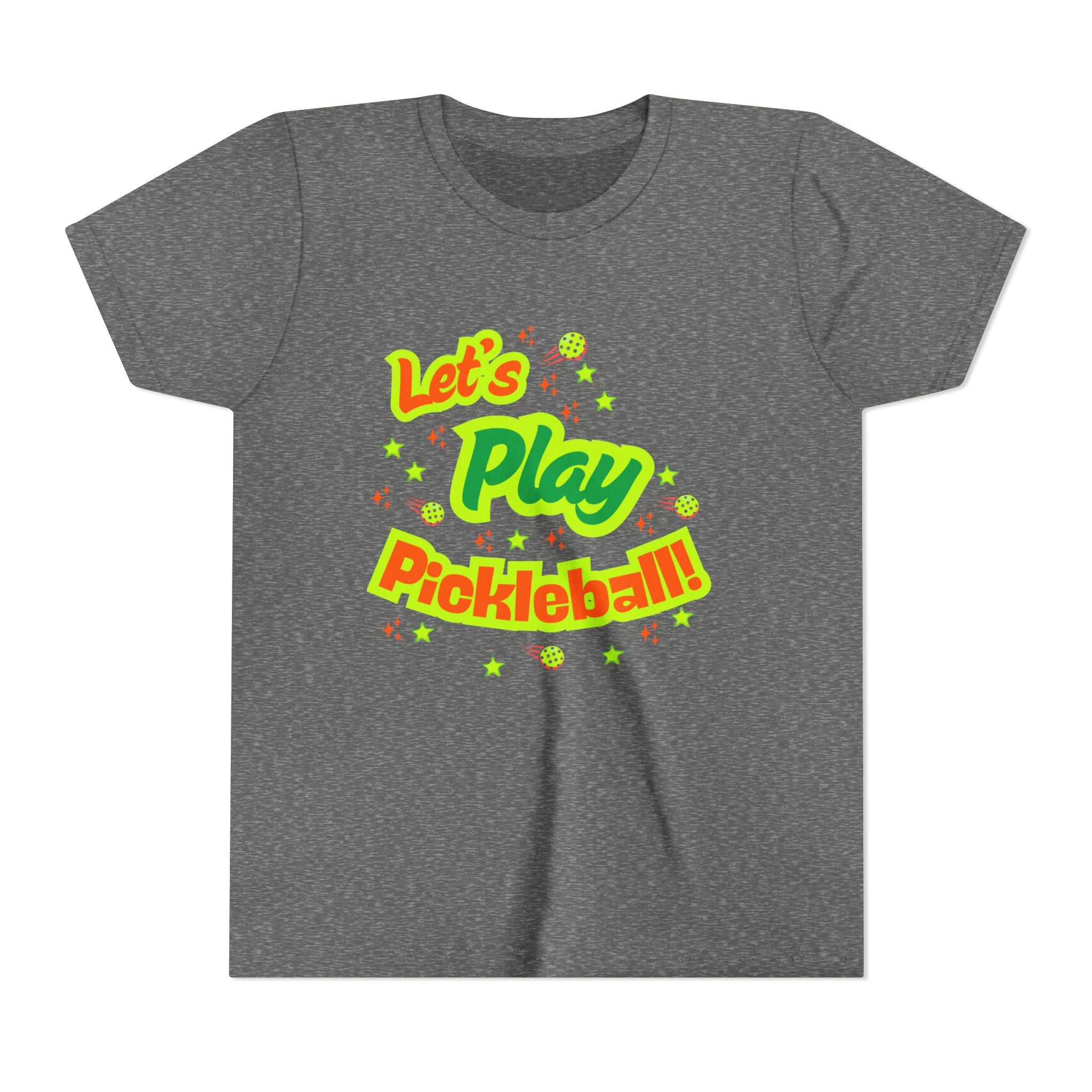 Youth Let’s Play Pickleball  Fun Neon Sports T-shirt for Kids  Colorful Pickleball Shirt for Boys & Girls, Soft & Comfy