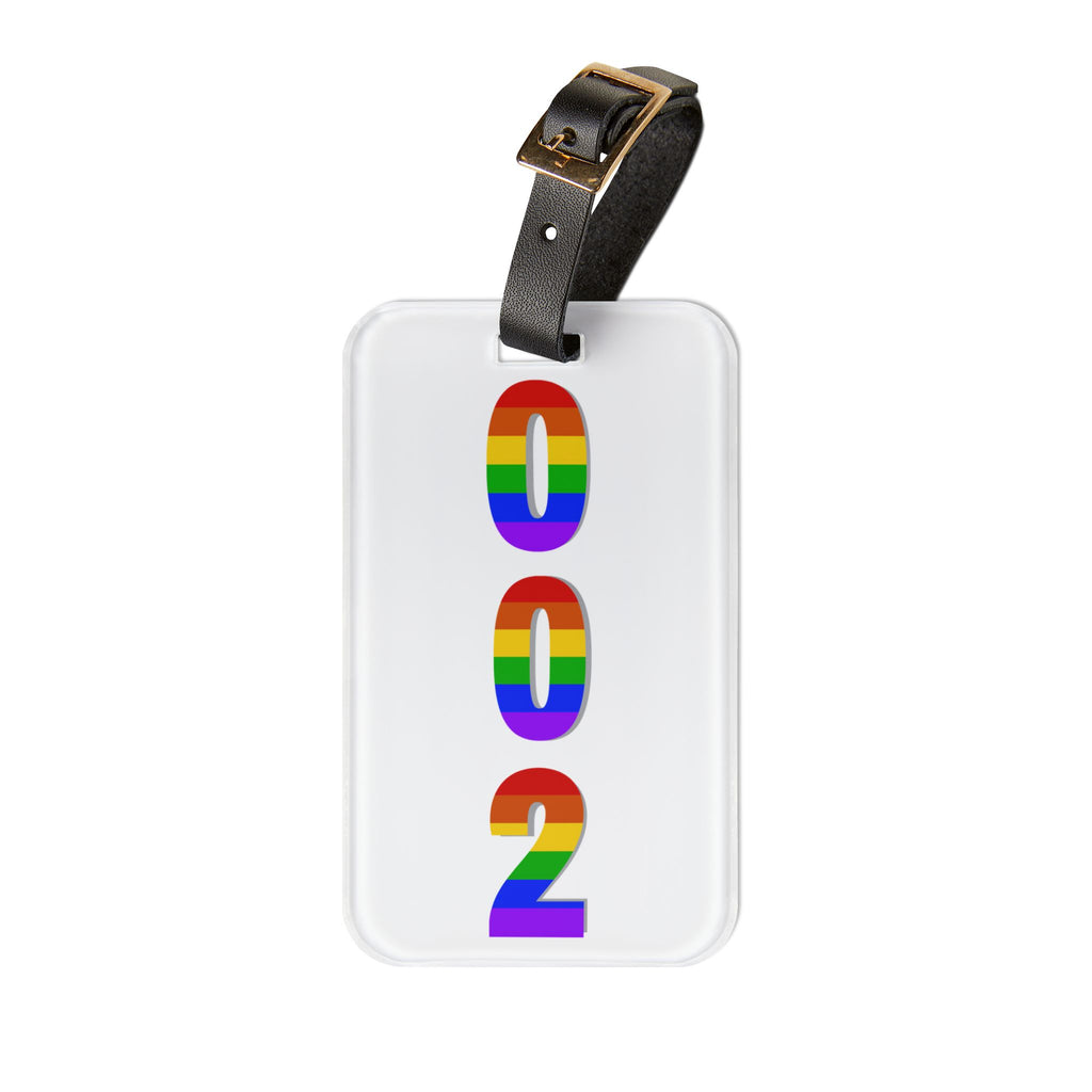 002 Pride Pickleball Collection Luggage Tag| White with Rainbow Numbers | Black Leather Strap with Buckle | 4 X 2.4 inches