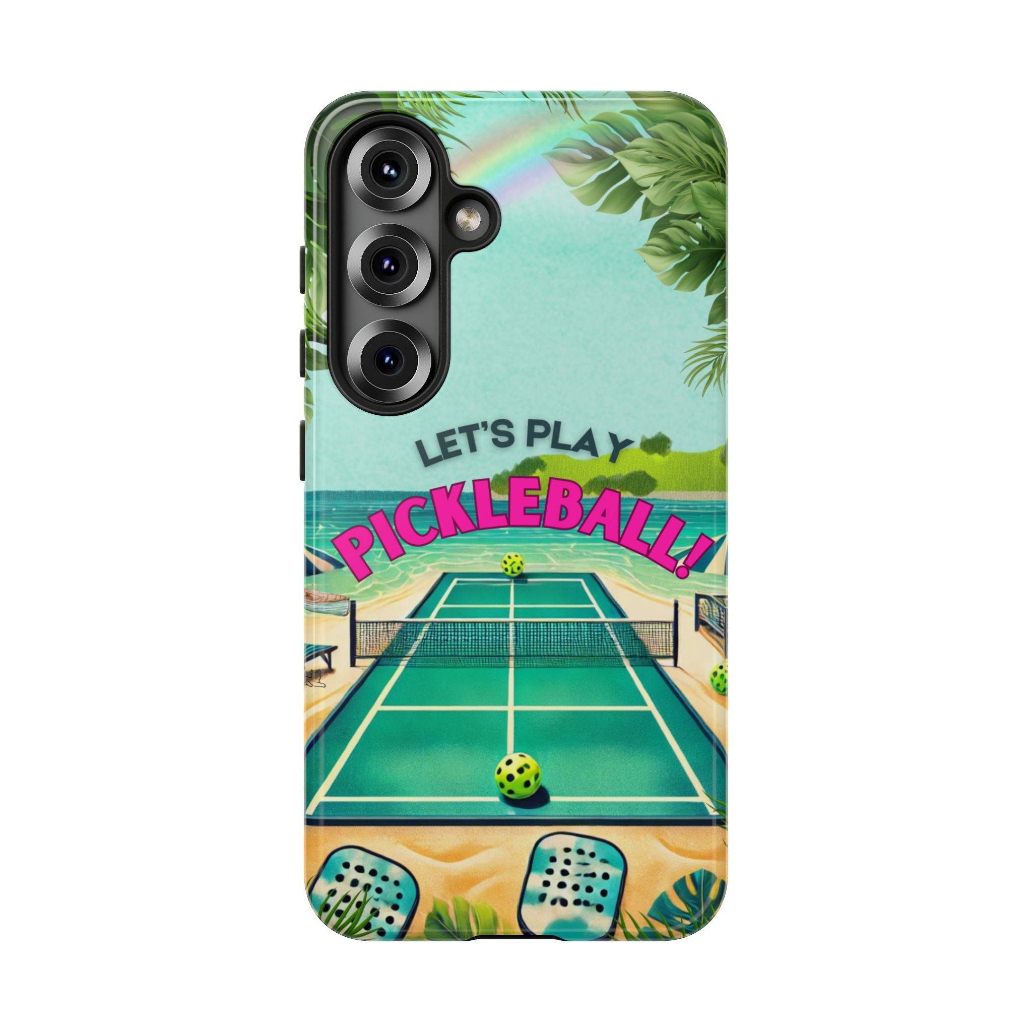 Tough Dual Layer Phone Case for Samsung Galaxy S25 Tropical Pickleball Case Supports Wireless Charging, Gift for Players