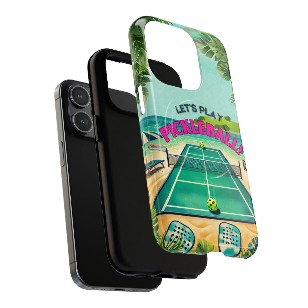 Tough Magnetic Phone Case for iPhone 15 Tropical Pickleball Case Compatible with MagSafe® Wireless Charging, Player Gift