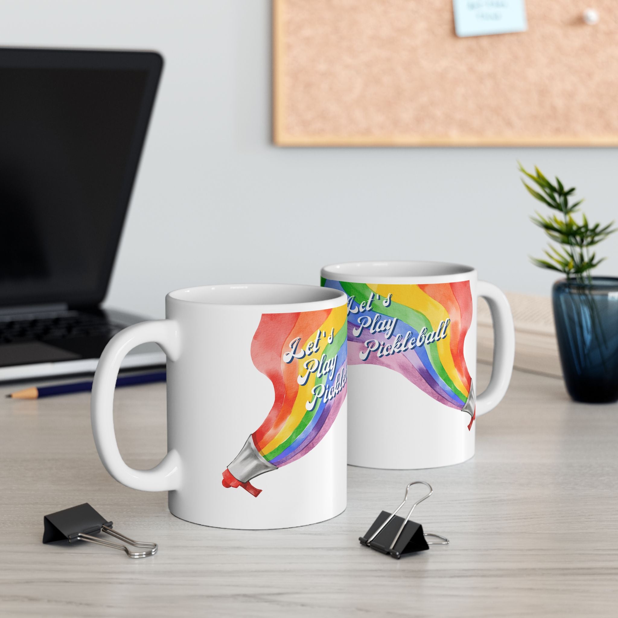 Let's Play Pickleball Ceramic Mug | Loud & Proud Rainbow 11oz and 15oz | Pride ware, LGBTQ2 Player Gift
