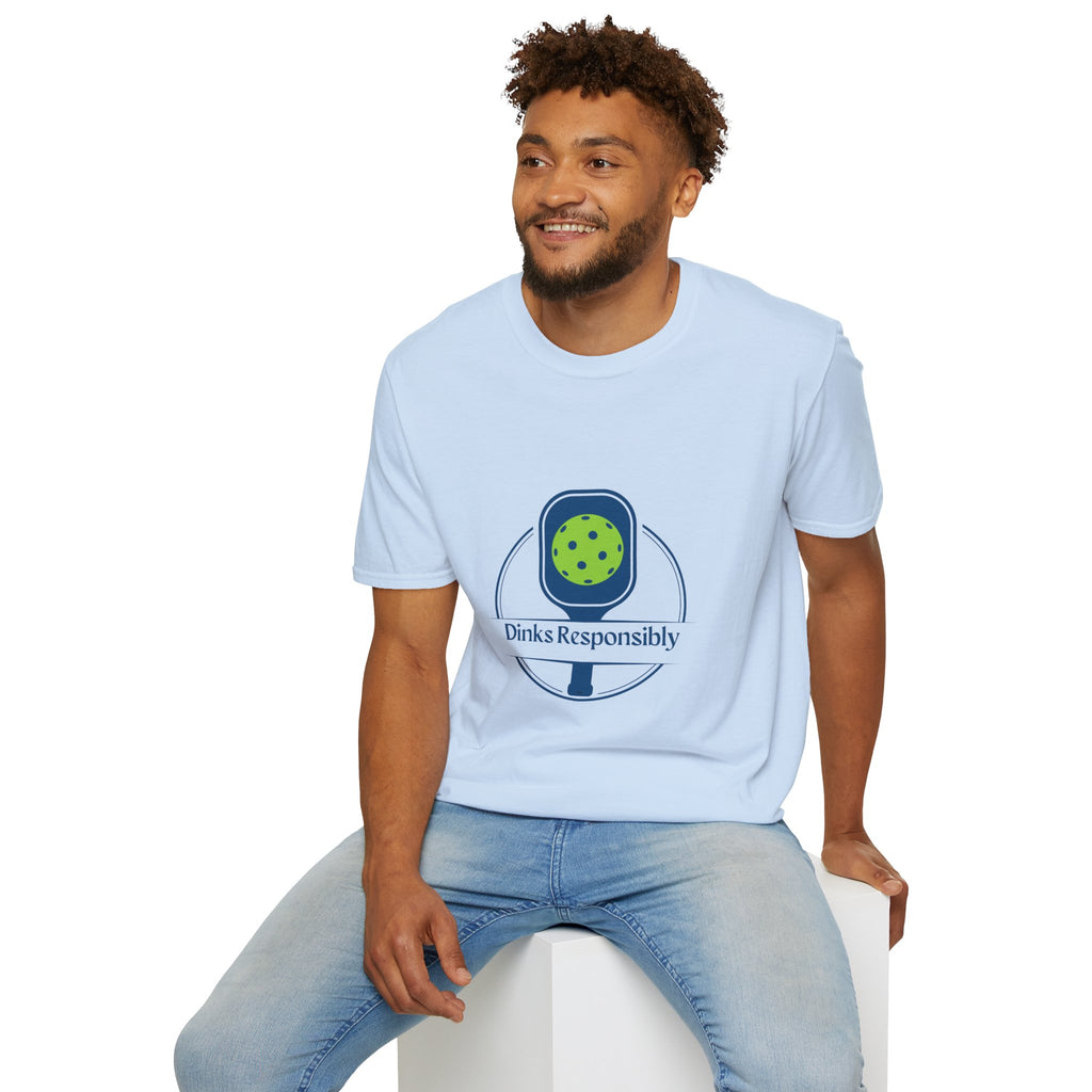 Dinks Responsibly Pickleball T-Shirt | Funny, Relaxed Fit, Unisex Softstyle Tee | Player Gift for Men & Women