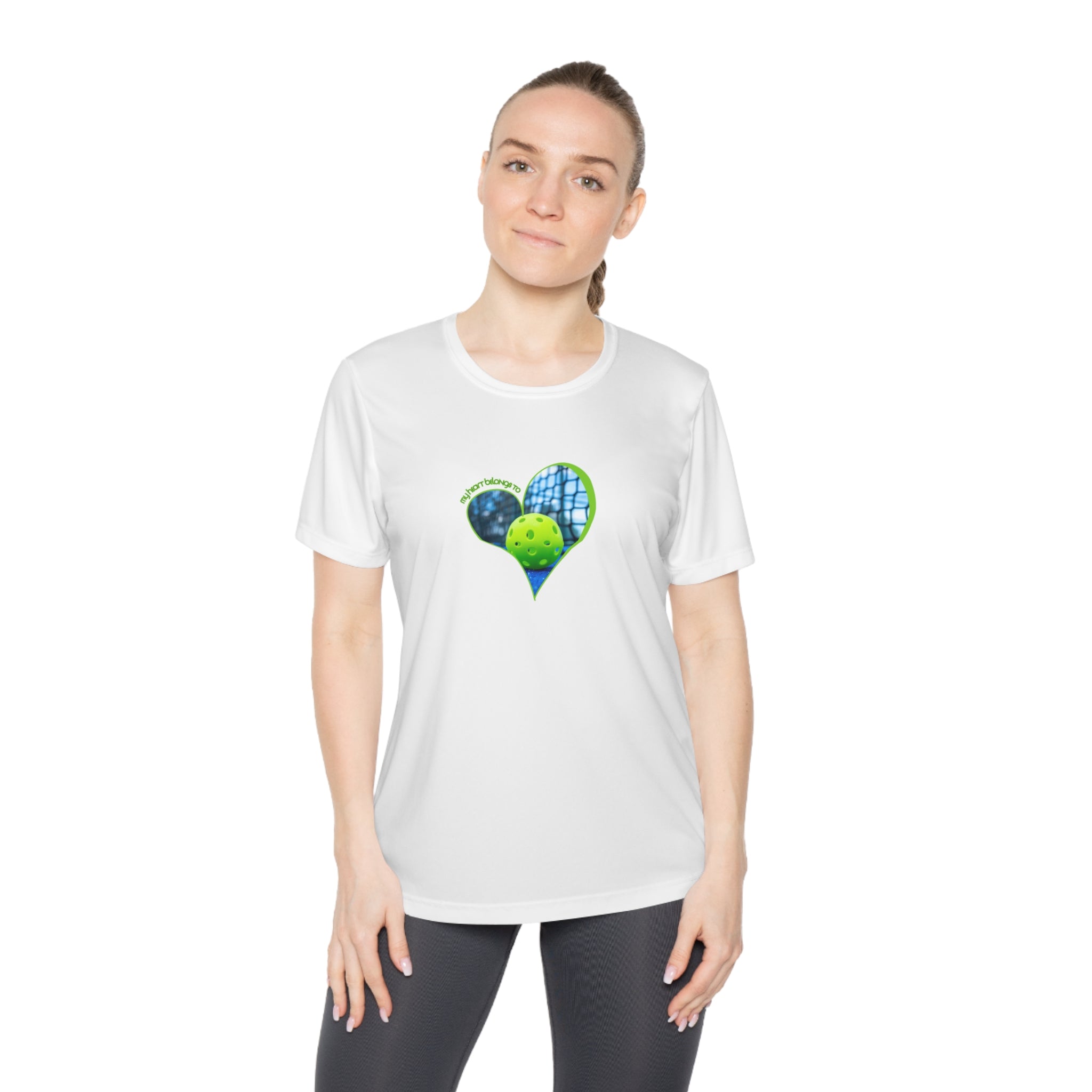Moisture Wicking Performance Tee, My Heart Belongs To Pickleball Women's T-Shirt, Lightweight Activewear