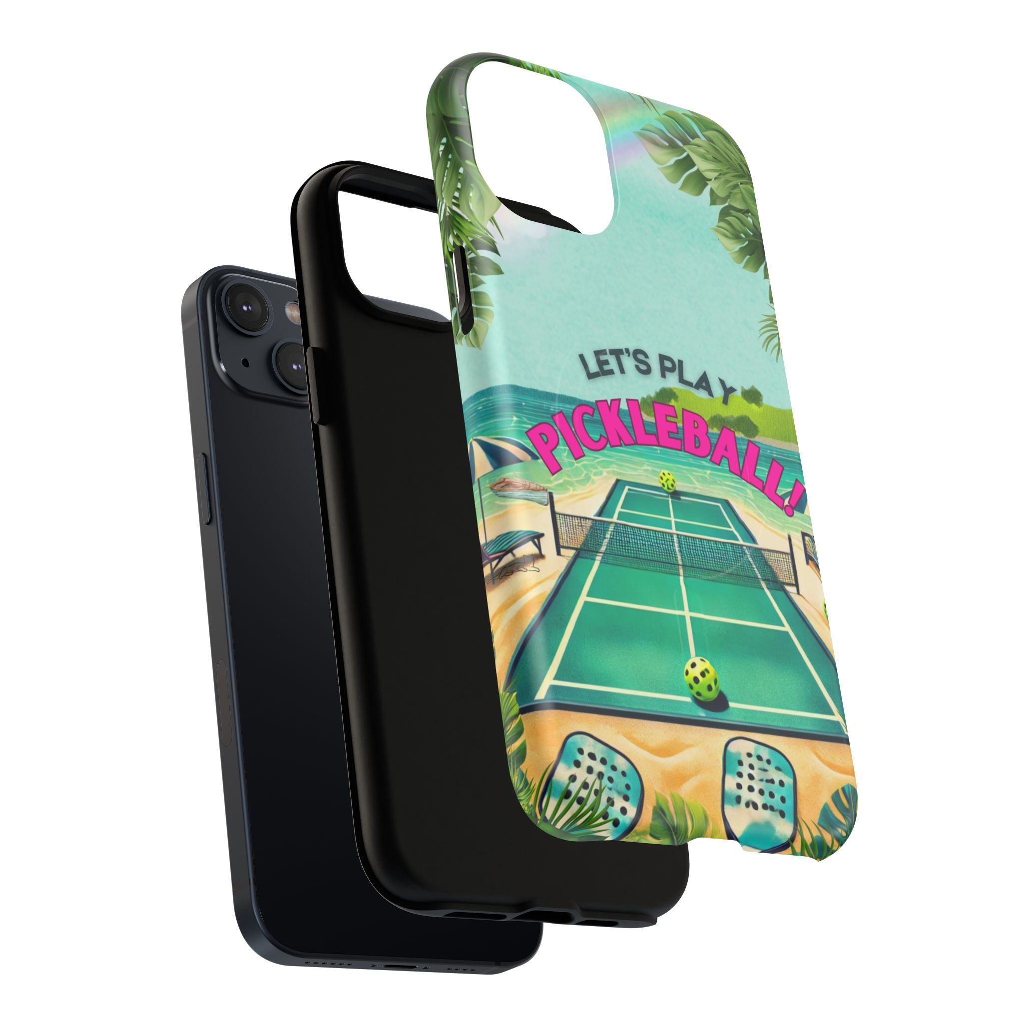 Tough Magnetic Phone Case for iPhone 14, Tropical Pickleball Case Compatible with MagSafe® Wireless Charging Gift for Players