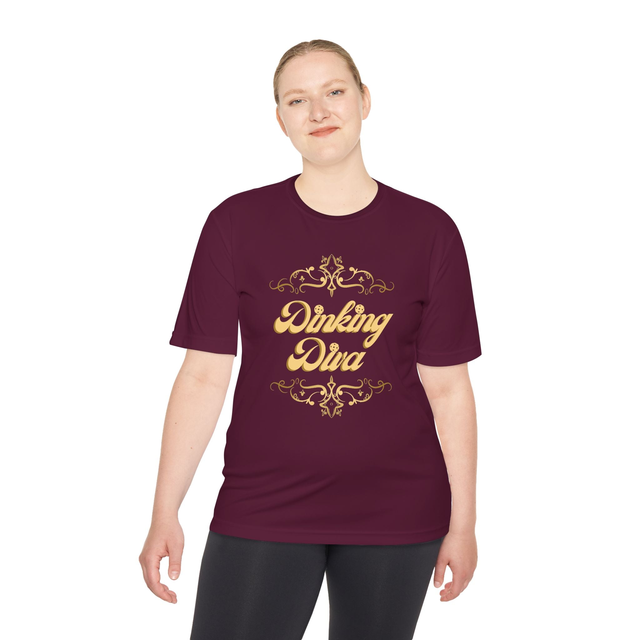 Pickleball Relaxed Fit, Moisture Wicking Performance T-Shirt | Dinking Diva (Gold) | Lightweight Activewear