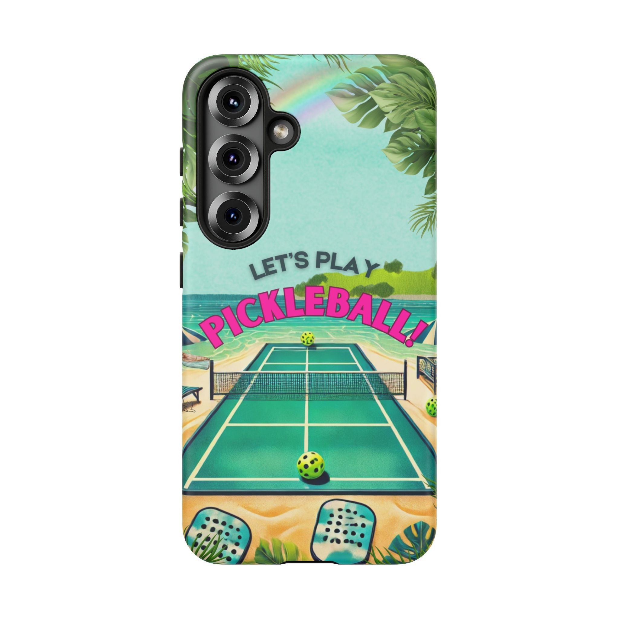 Tough Dual Layer Phone Case for Samsung Galaxy S25 Tropical Pickleball Case Supports Wireless Charging, Gift for Players