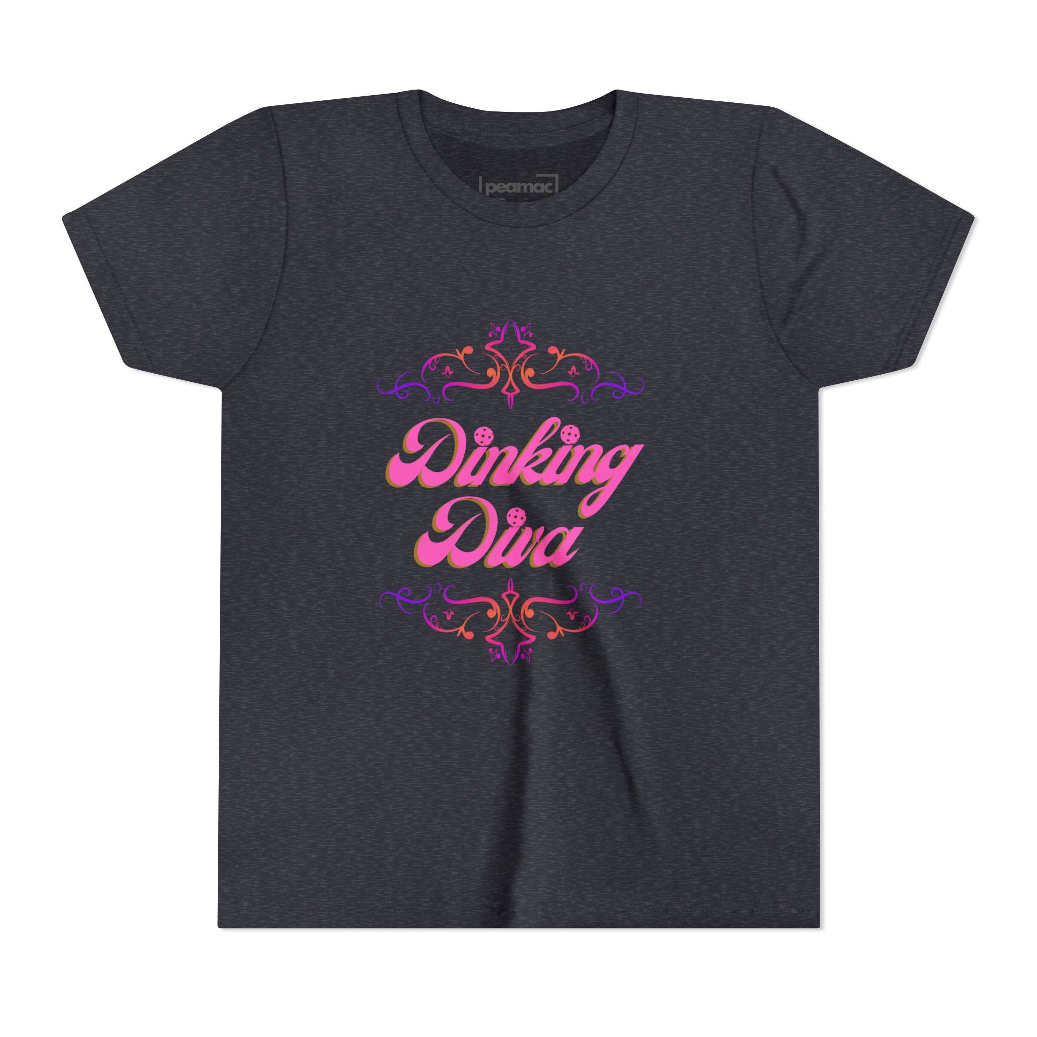 Dinking Diva Fun Youth Kids T-Shirt for Pickleball, Parties, Birthdays, and Everyday Wear, Pink Lettering, Gift for Girls