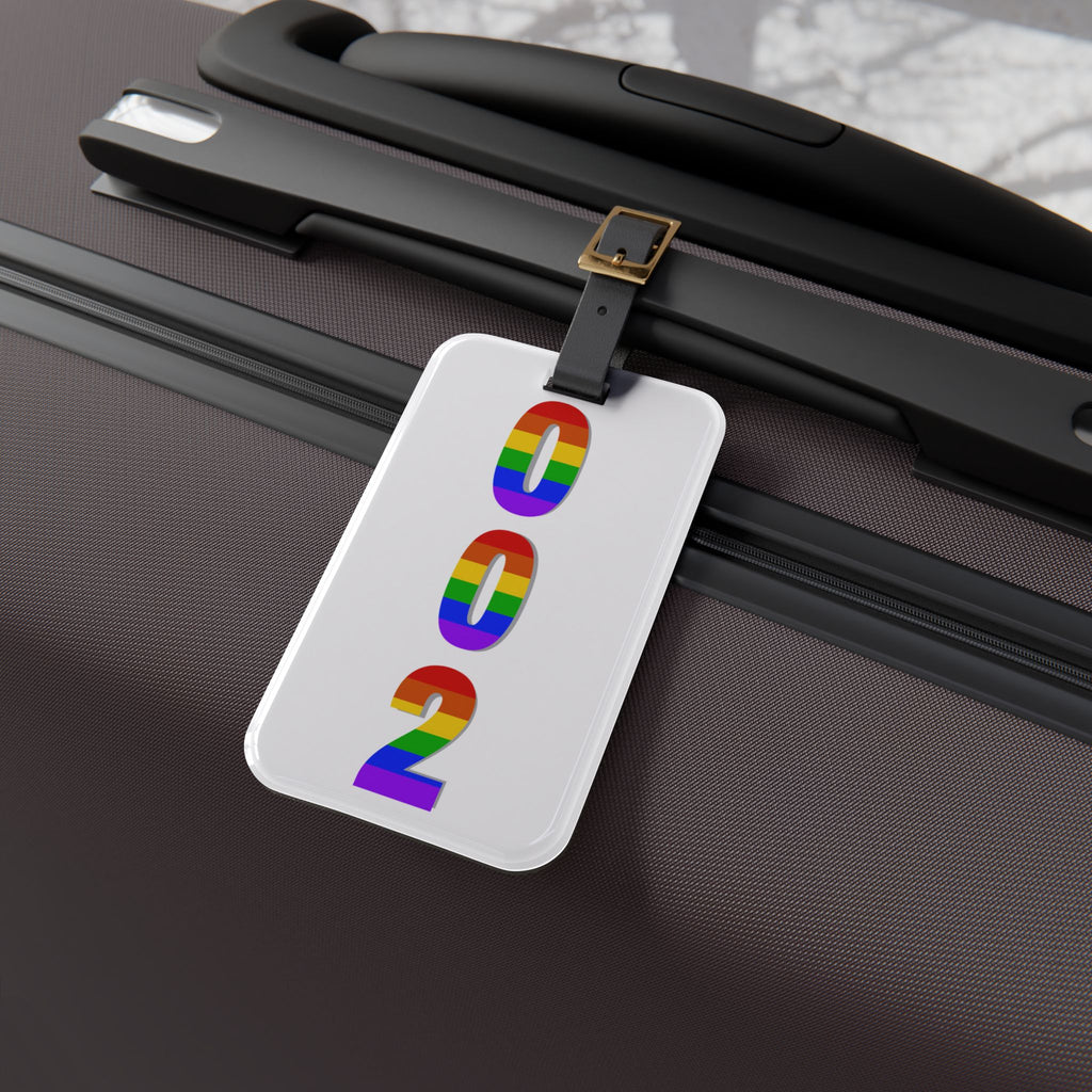 002 Pride Pickleball Collection Luggage Tag| White with Rainbow Numbers | Black Leather Strap with Buckle | 4 X 2.4 inches