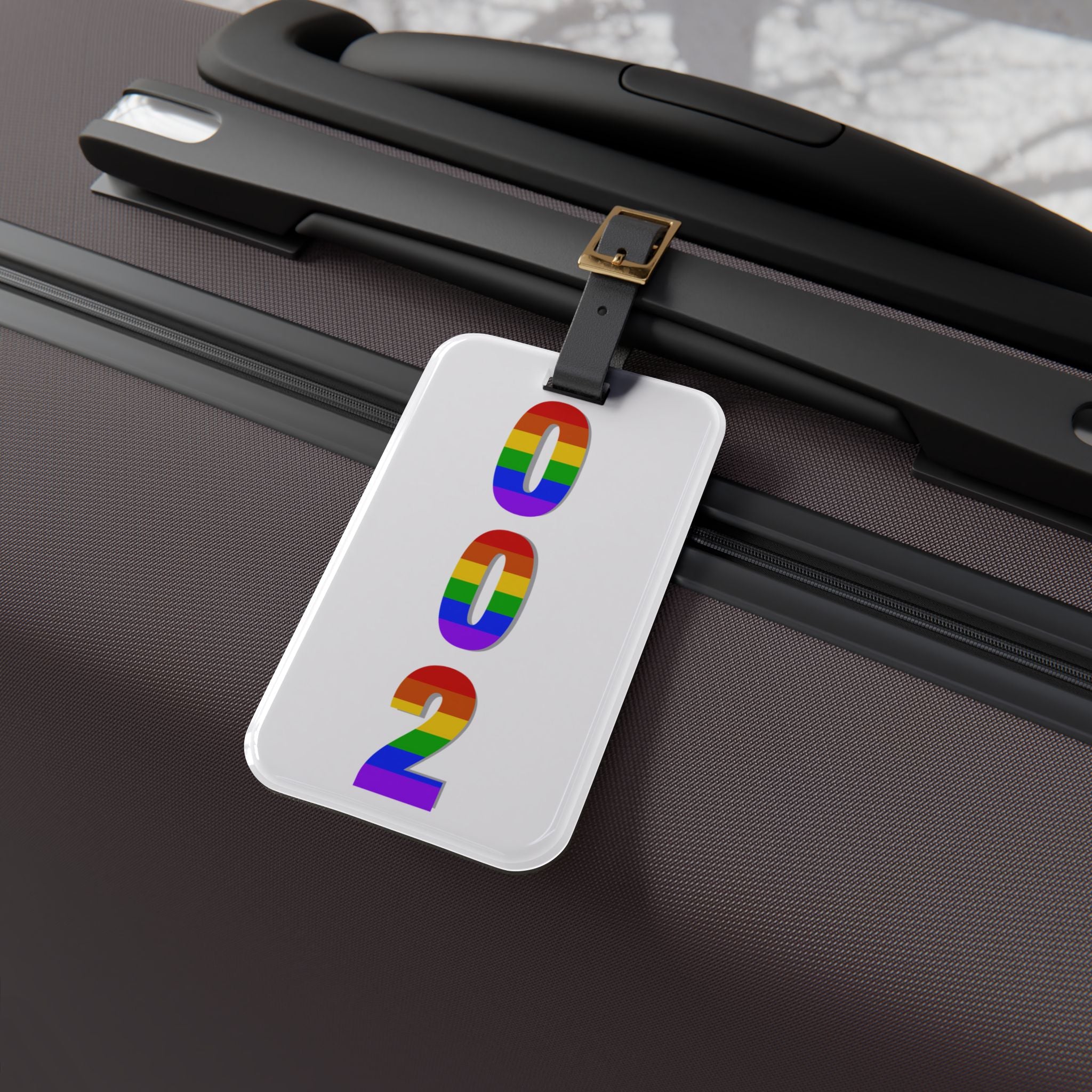 002 Pride Pickleball Collection Luggage Tag| White with Rainbow Numbers | Black Leather Strap with Buckle | 4 X 2.4 inches