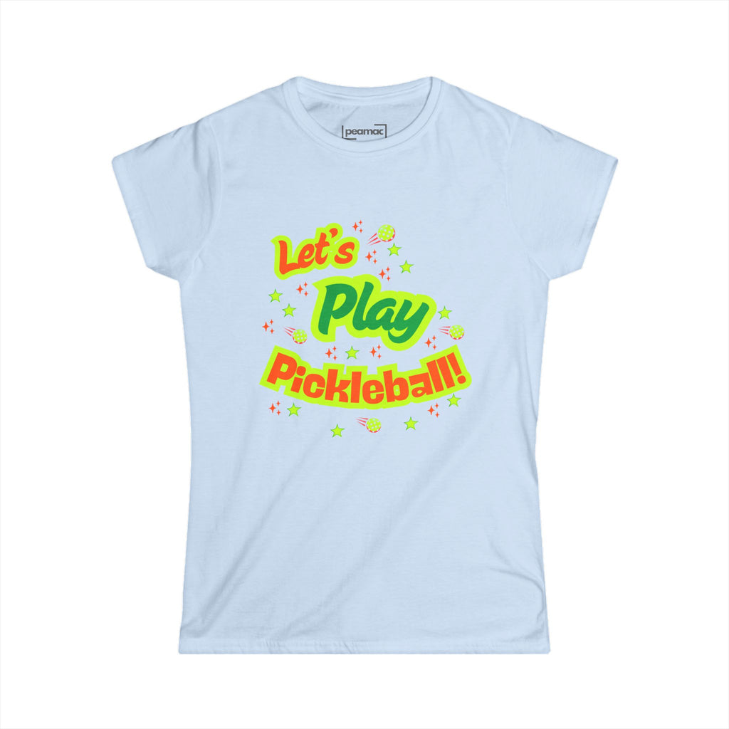 Women's Neon Let's Play Pickleball T-Shirt |  | Soft & Comfy Cotton Tee | Vibrant Active Sport Graphic Shirt | Player Gift