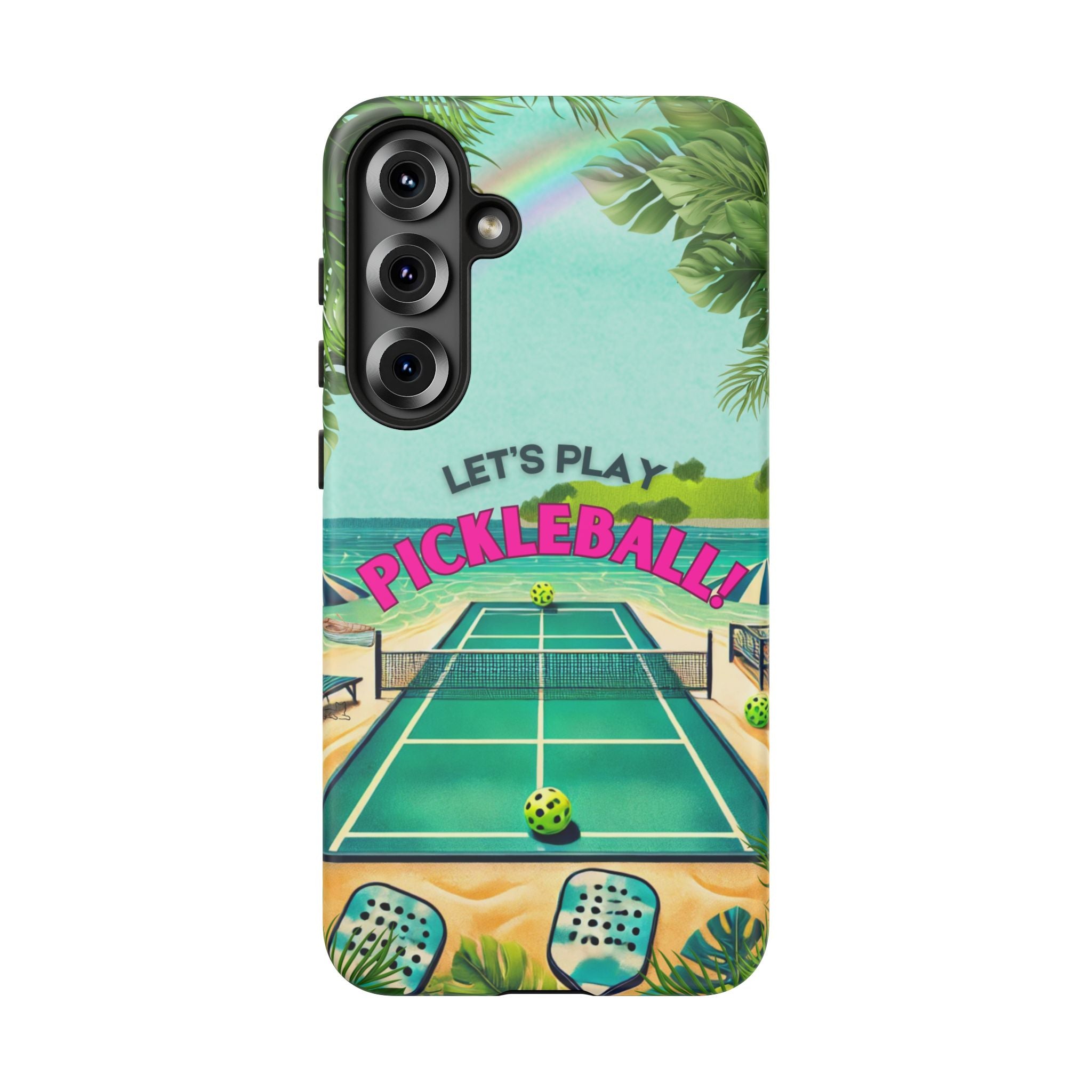 Tough Dual Layer Phone Case for Samsung Galaxy S25 Tropical Pickleball Case Supports Wireless Charging, Gift for Players