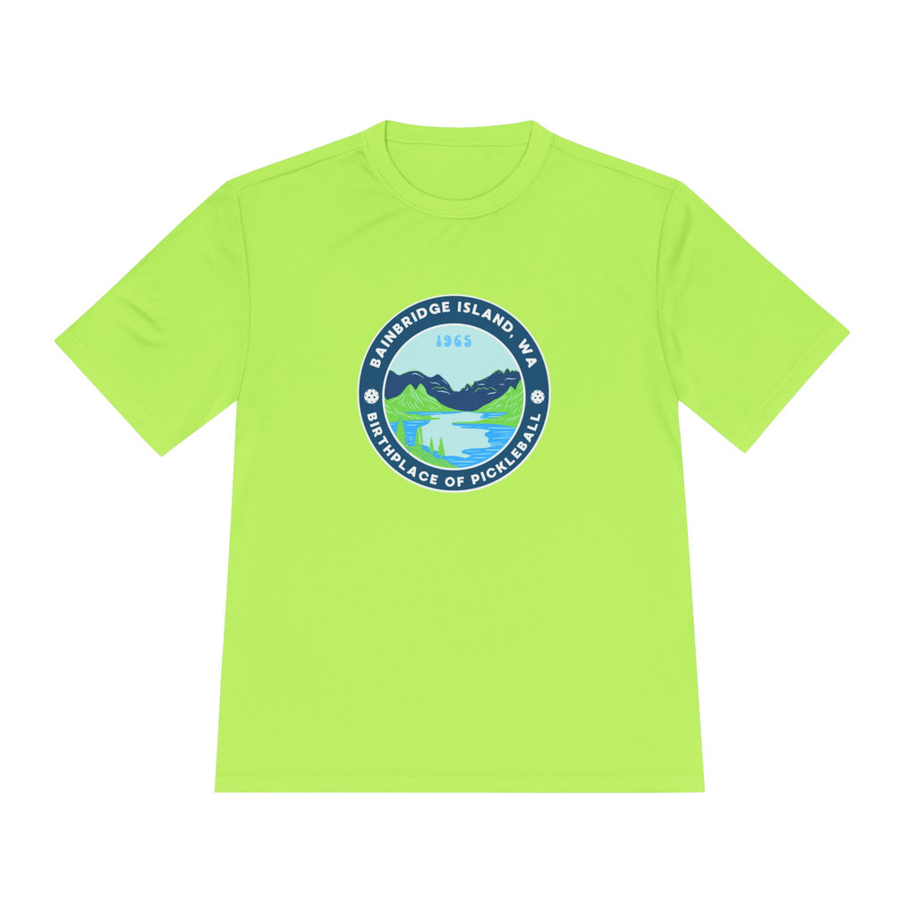 Bainbridge Island WA Birthplace of Pickleball T-Shirt | Moisture Wicking Unisex Tee for Men & Women | Gift for Players