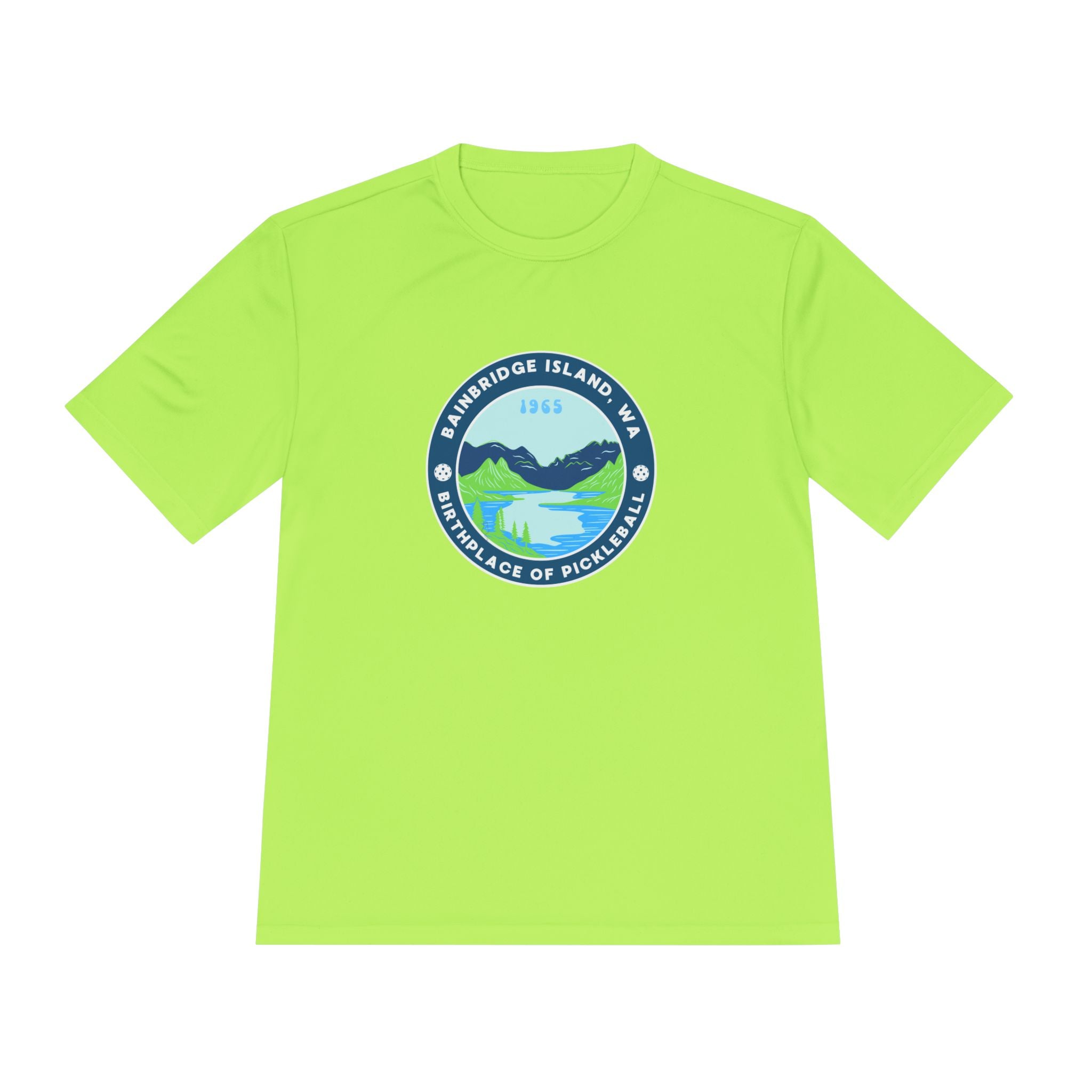 Bainbridge Island WA Birthplace of Pickleball T-Shirt | Moisture Wicking Unisex Tee for Men & Women | Gift for Players
