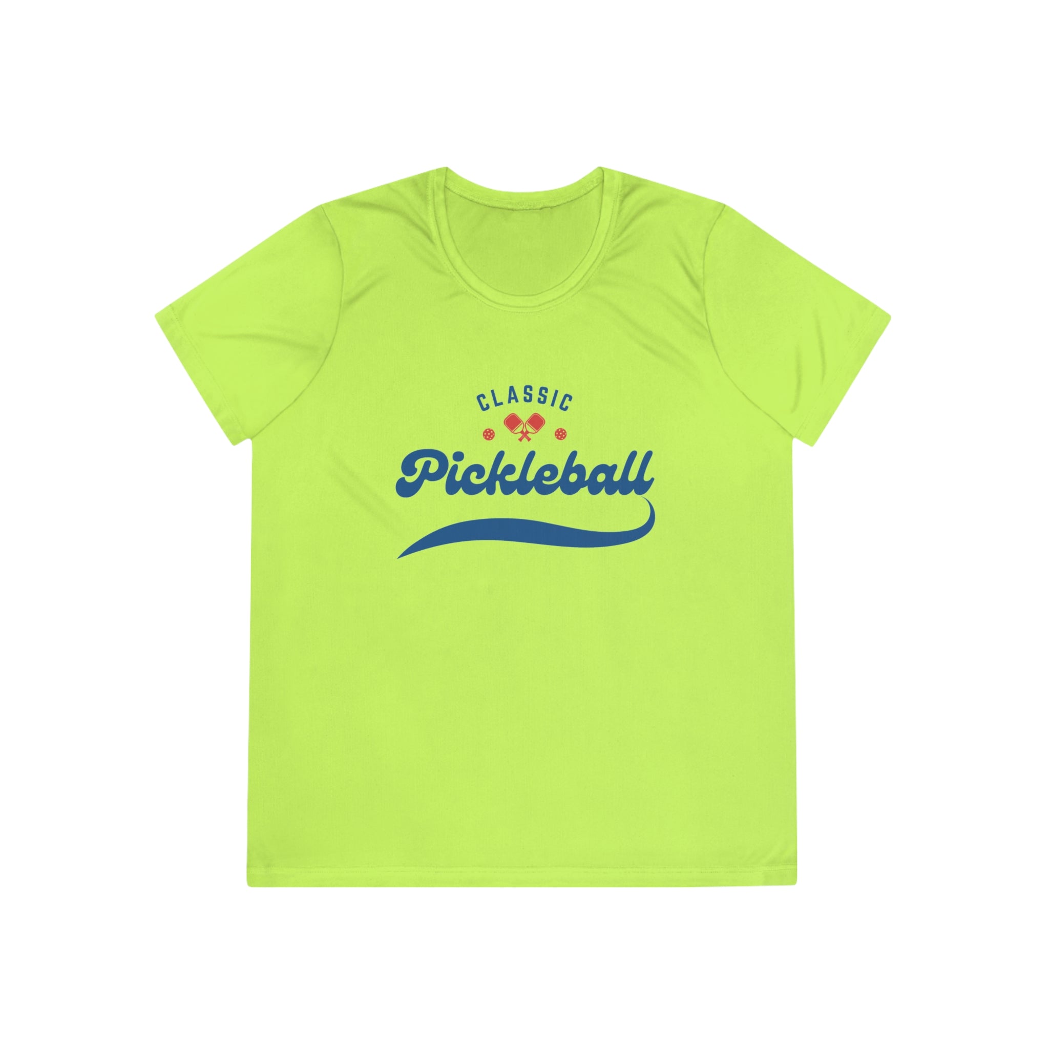 Women's Moisture Wicking Performance Pickleball T-Shirt, Classic Red & Blue Retro Design, Gift for Players