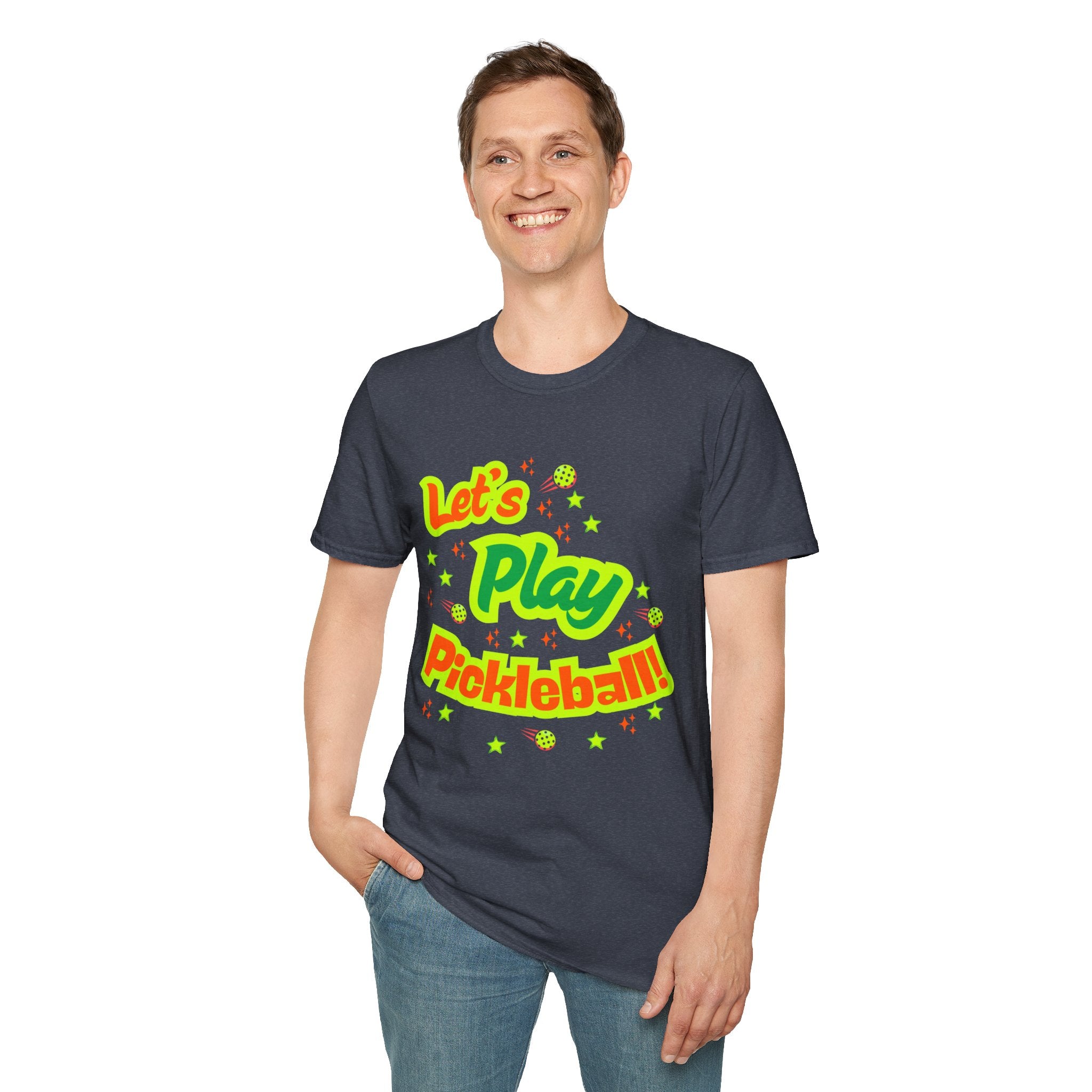 Neon Let's Play Pickleball! T-Shirt | Fun Unisex Cotton Tee | Vibrant Active Sport Graphic Shirt | Gift for Men & Women