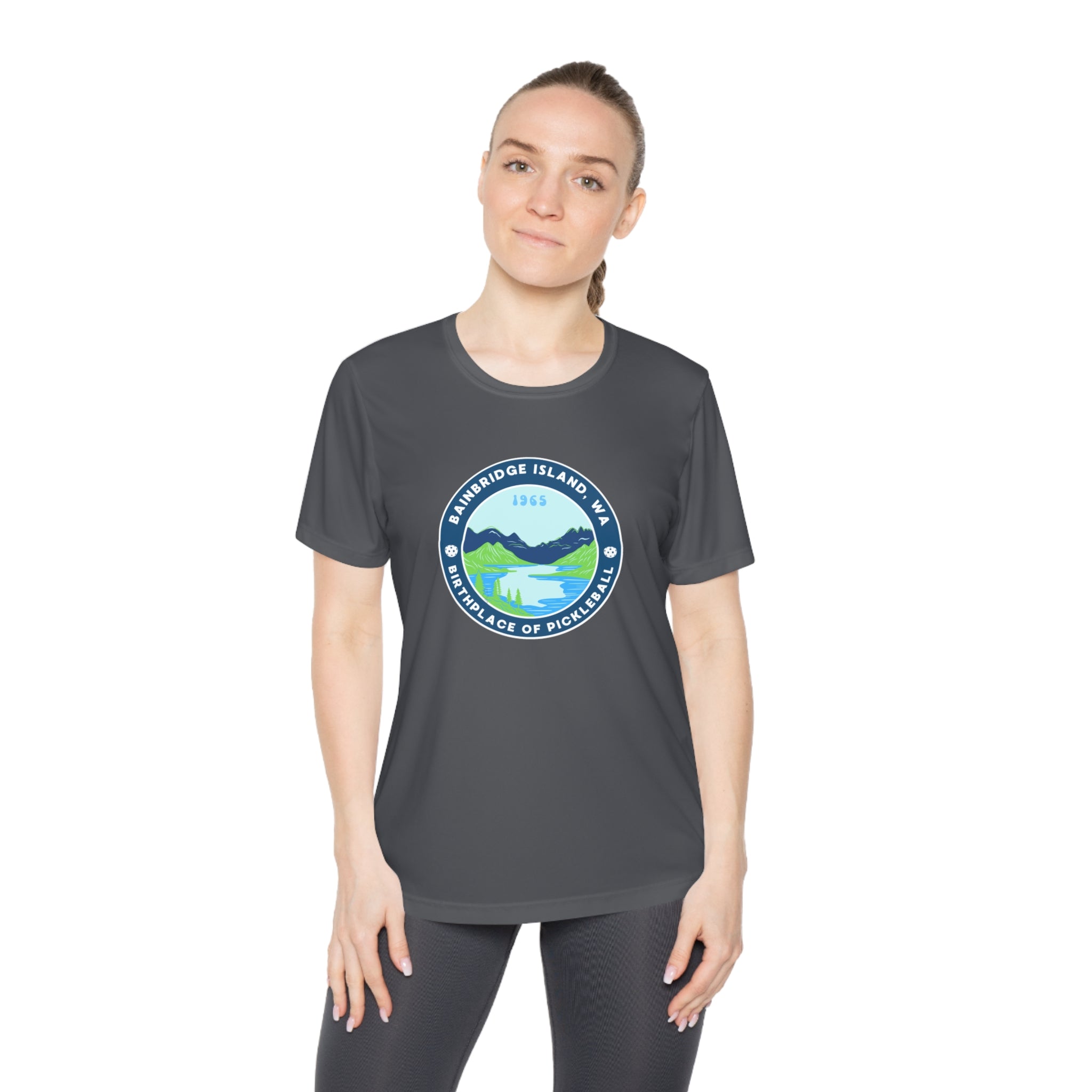 Women's Moisture Wicking Performance Semi-Fitted T-shirt | Bainbridge Island, WA the Birthplace of Pickleball Tee