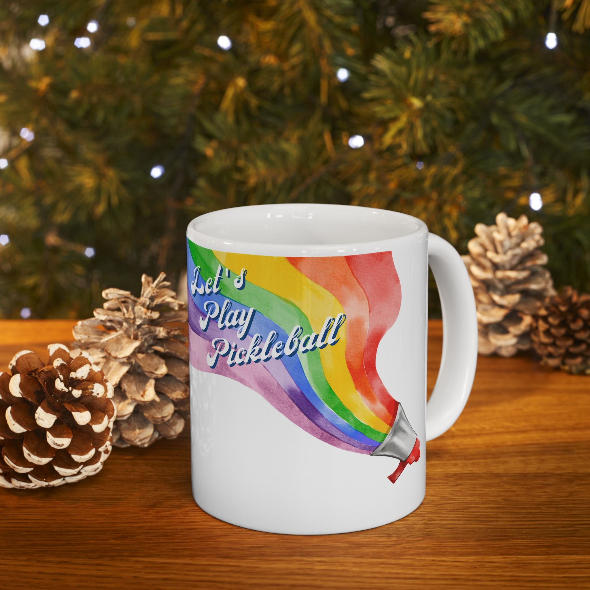 Let's Play Pickleball Ceramic Mug | Loud & Proud Rainbow 11oz and 15oz | Pride ware, LGBTQ2 Player Gift