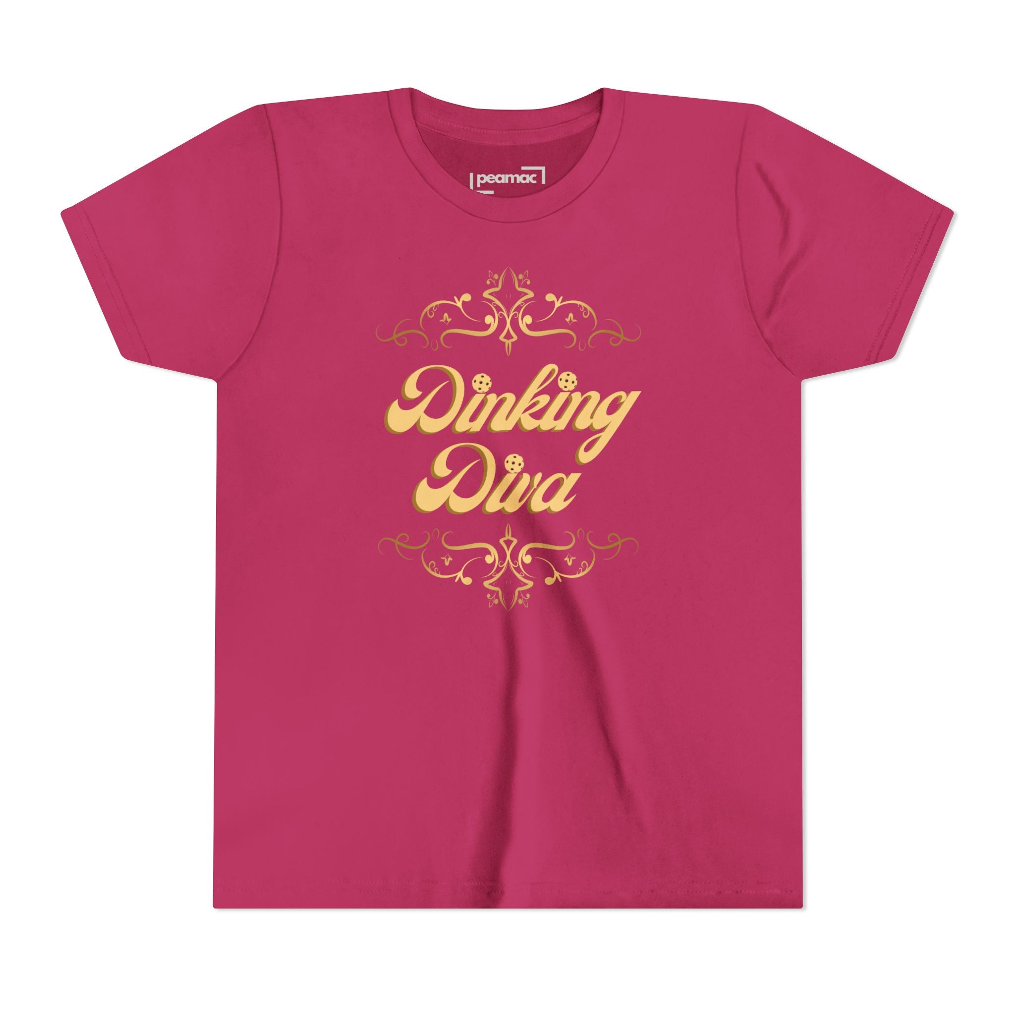 Youth Gold Dinking Diva T-Shirt | Fun Kids Tee For Pickleball, Parties, Birthdays, And Everyday Wear | Gift For Girls