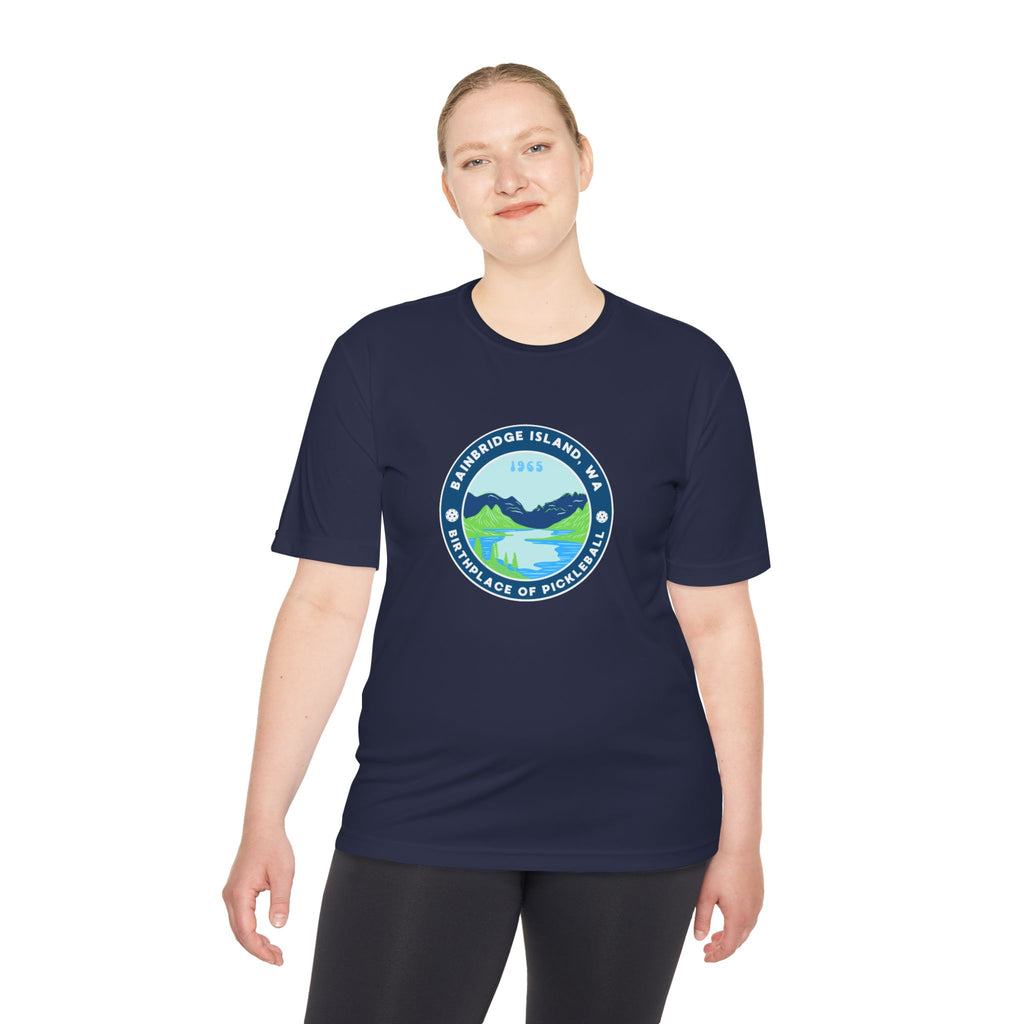 Bainbridge Island WA Birthplace of Pickleball T-Shirt | Moisture Wicking Unisex Tee for Men & Women | Gift for Players