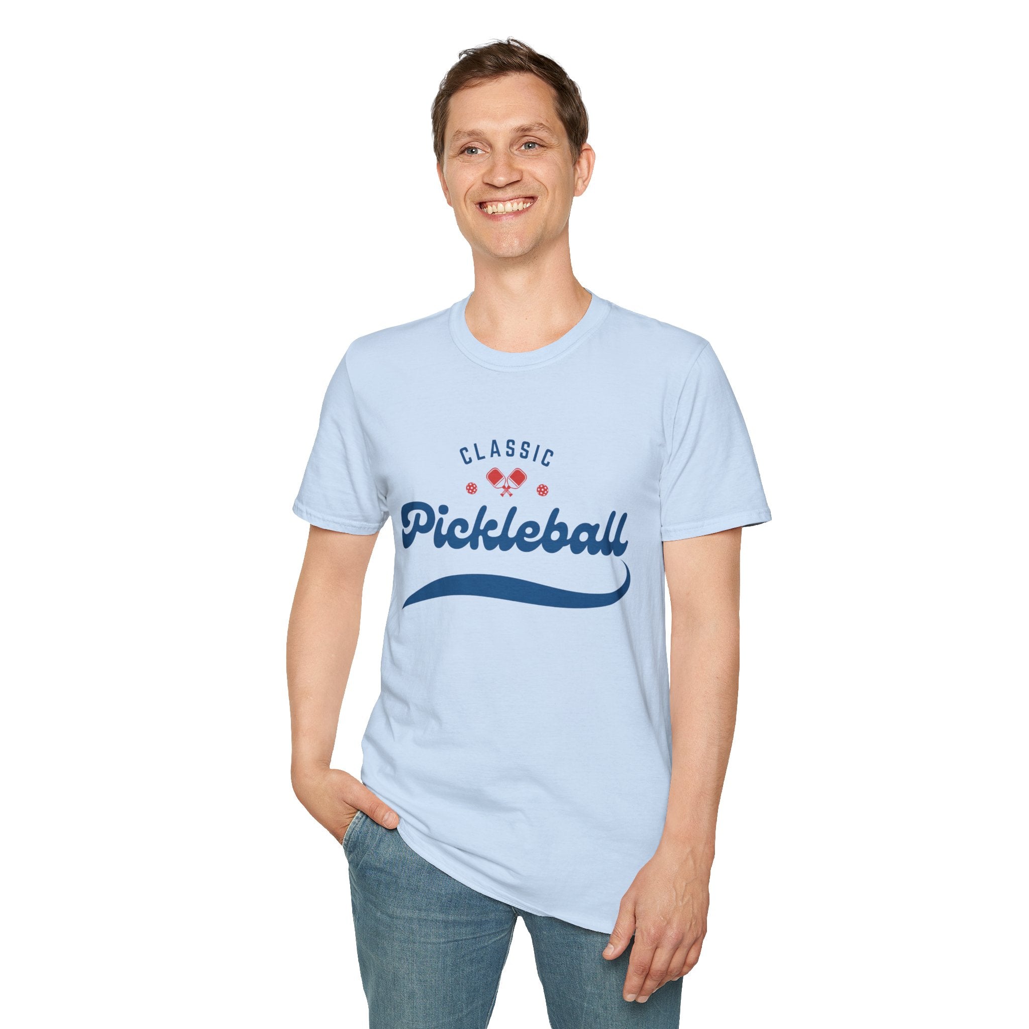 Unisex Classic Red And Blue Retro Pickleball T-Shirt | Relaxed Fit, Soft & Comfy Tee | Lightweight Activewear | Player Gift