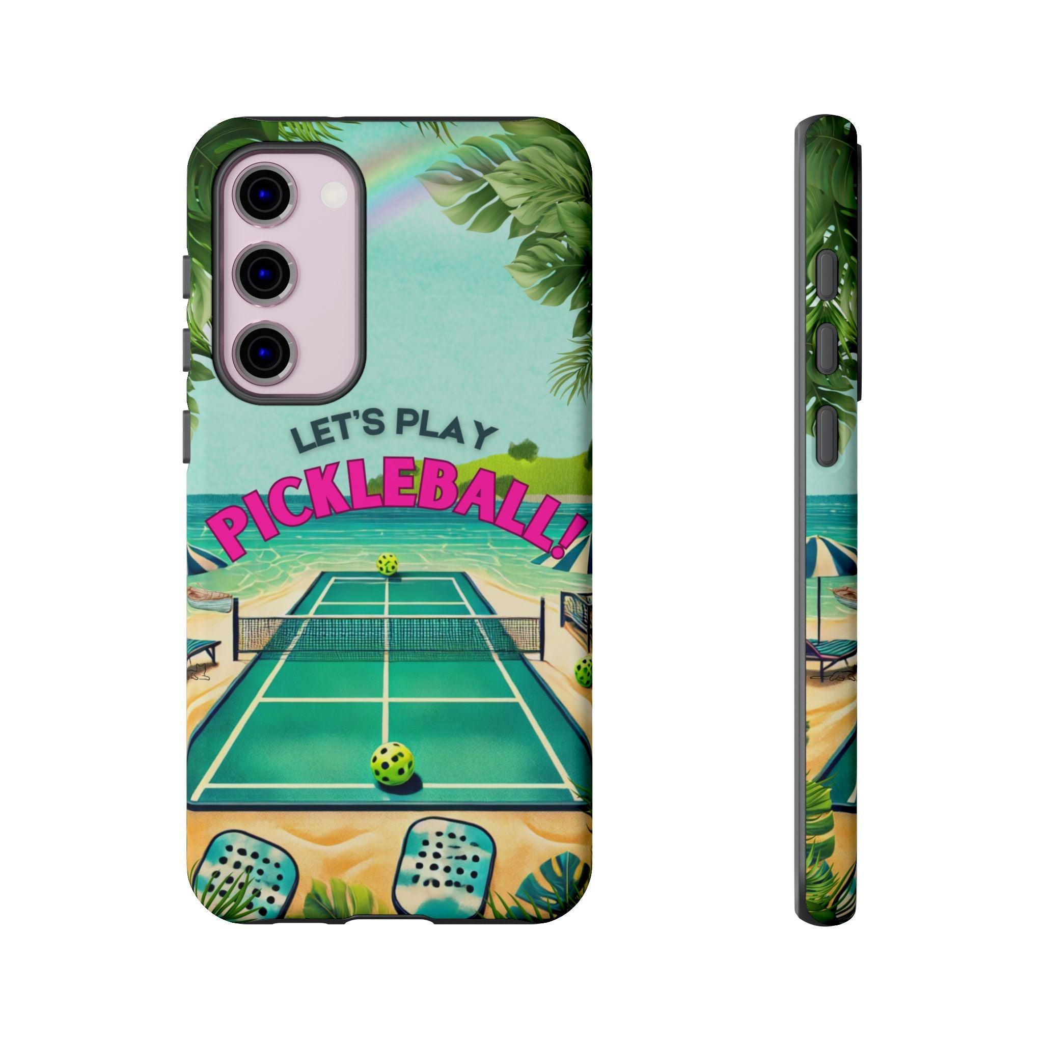 Tough Dual Layer Phone Case for Samsung Galaxy S23 Tropical Pickleball Case Supports Wireless Charging, Gift for Players