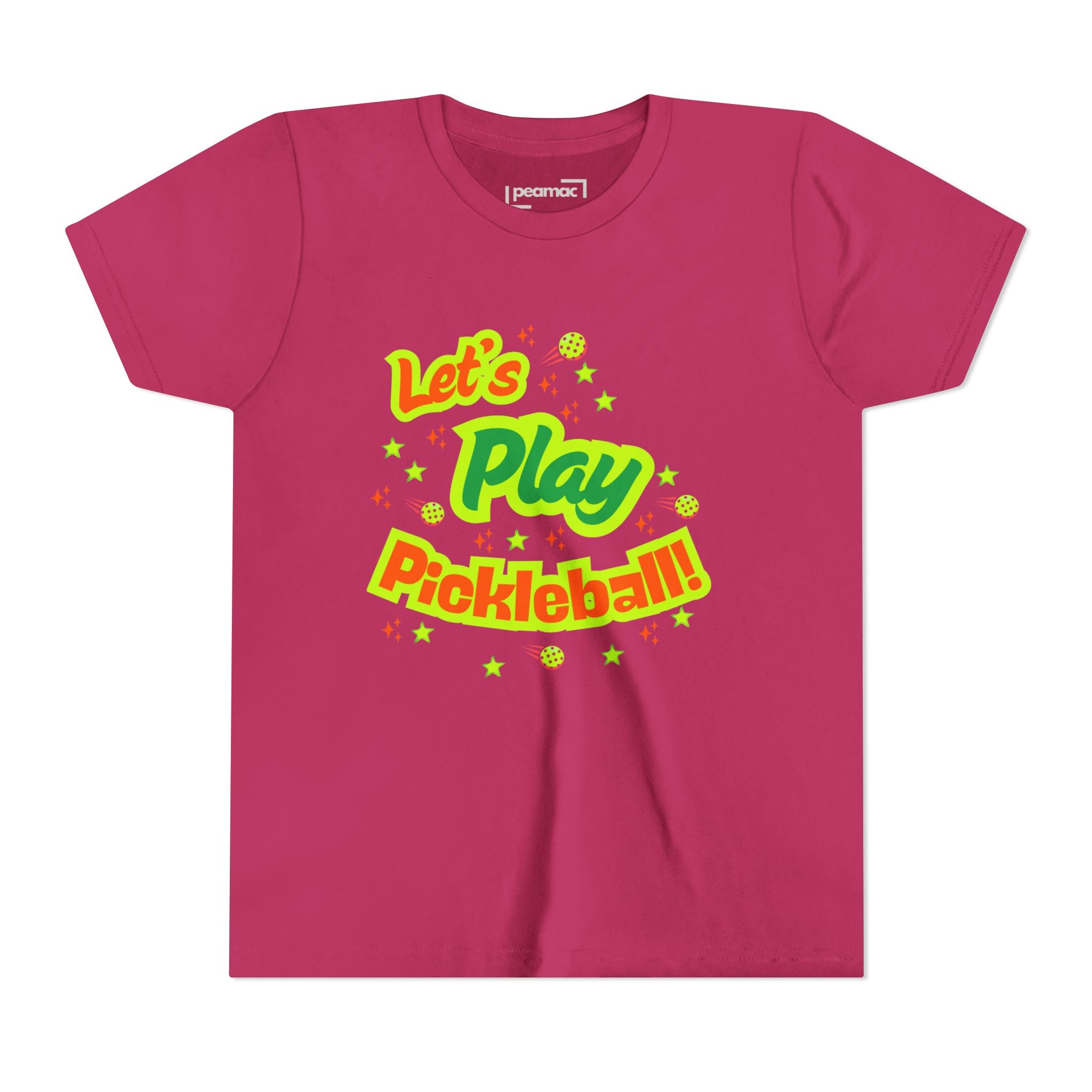Youth Let’s Play Pickleball  Fun Neon Sports T-shirt for Kids  Colorful Pickleball Shirt for Boys & Girls, Soft & Comfy