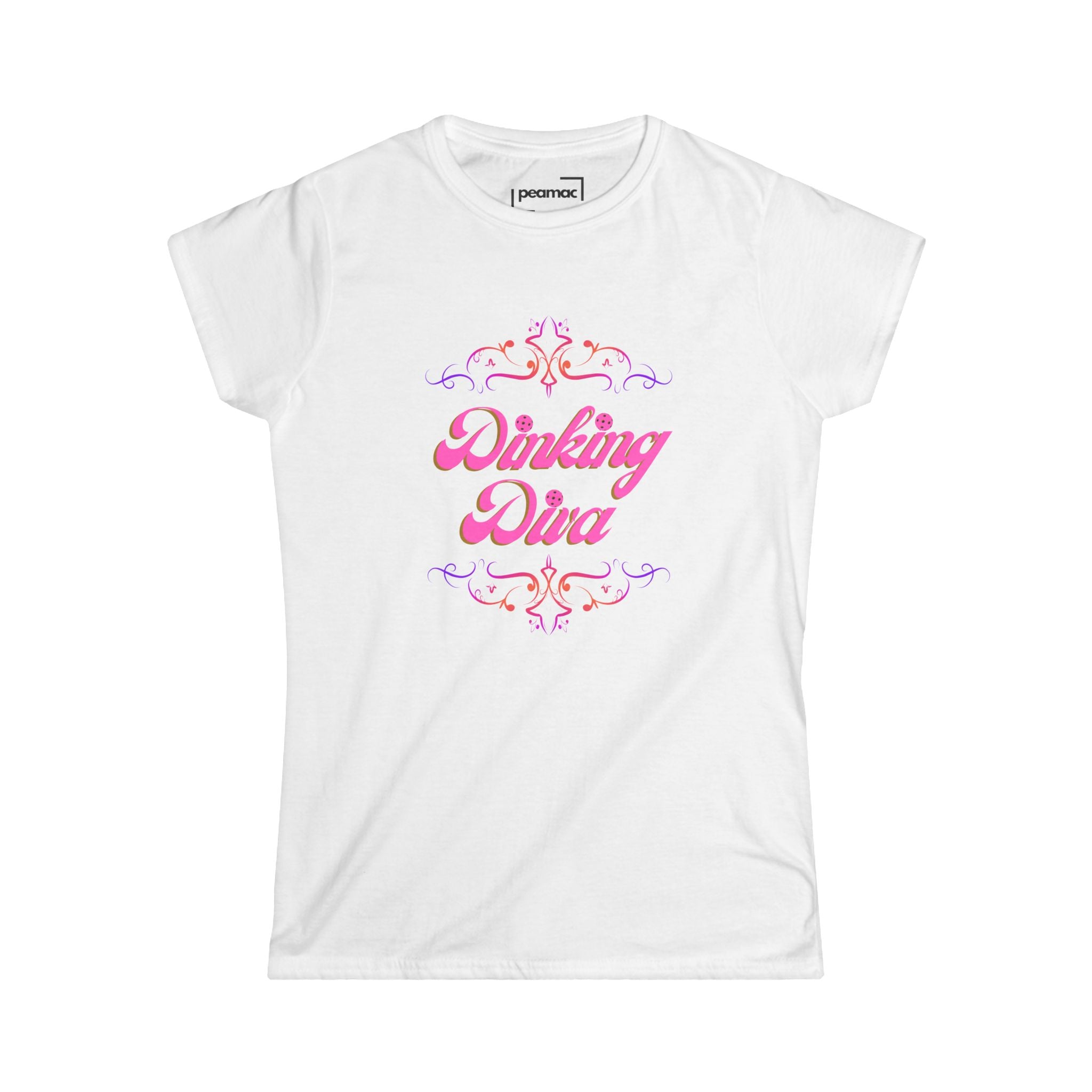Dinking Diva in Elegant Pink Text Design Pickleball T-Shirt | Sophisticated Women's Tee | Filigree Border Shirt, Graphic Top