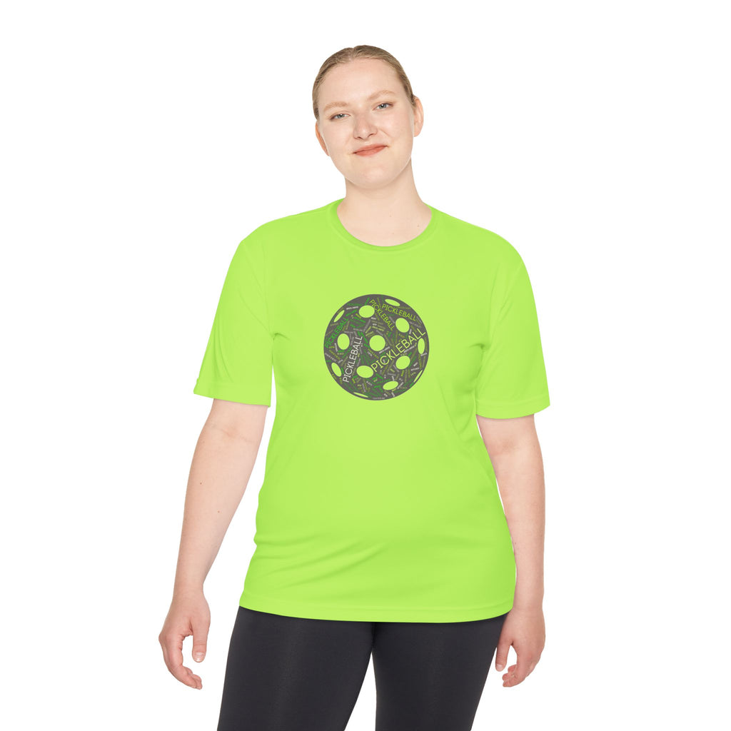 Moisture Wicking Performance Pickleball Word Cloud T-Shirt, Fun Graphic Tee with Pickleball Terms: Dink, Pickle, Kitchen