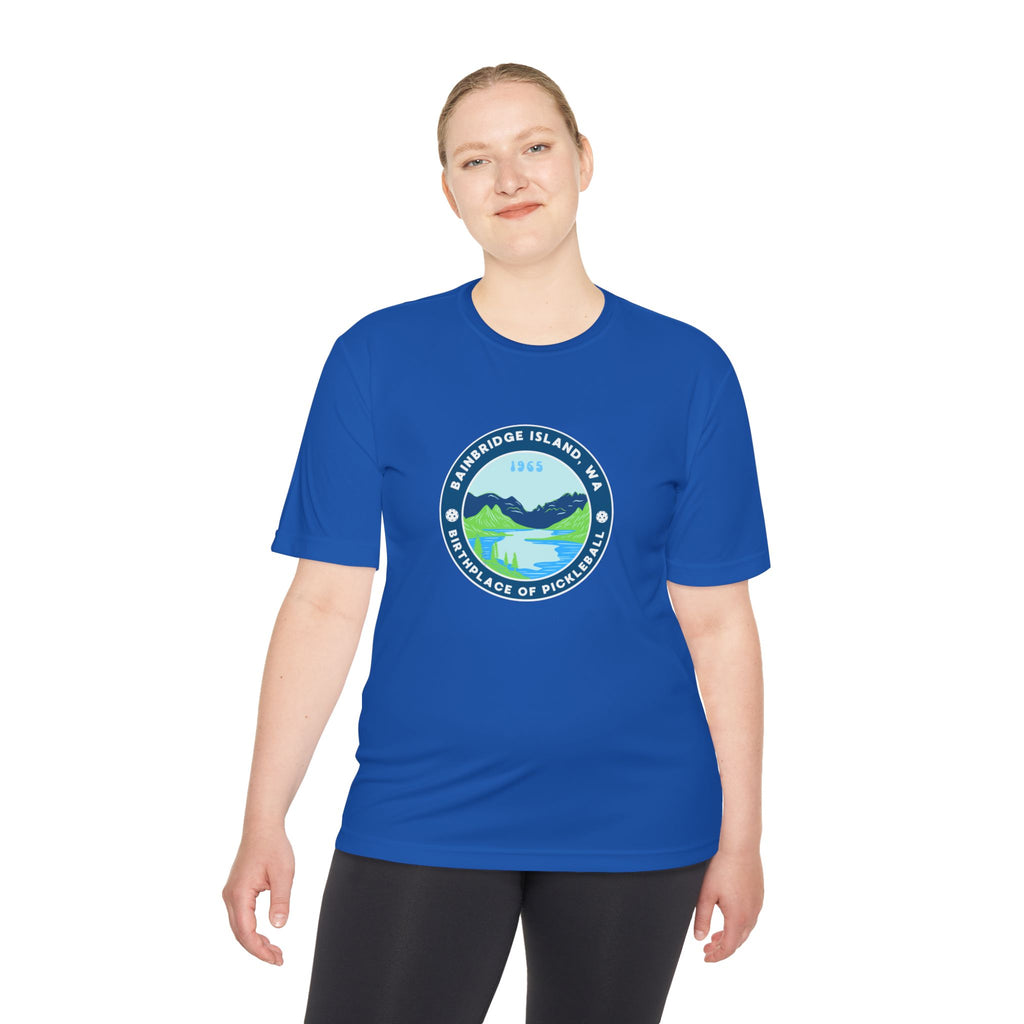 Bainbridge Island WA Birthplace of Pickleball T-Shirt | Moisture Wicking Unisex Tee for Men & Women | Gift for Players