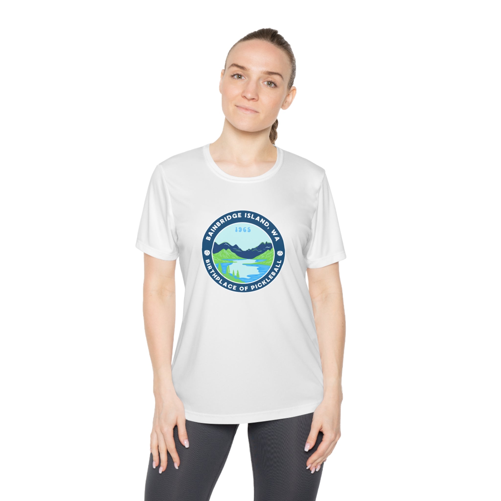 Women's Moisture Wicking Performance Semi-Fitted T-shirt | Bainbridge Island, WA the Birthplace of Pickleball Tee