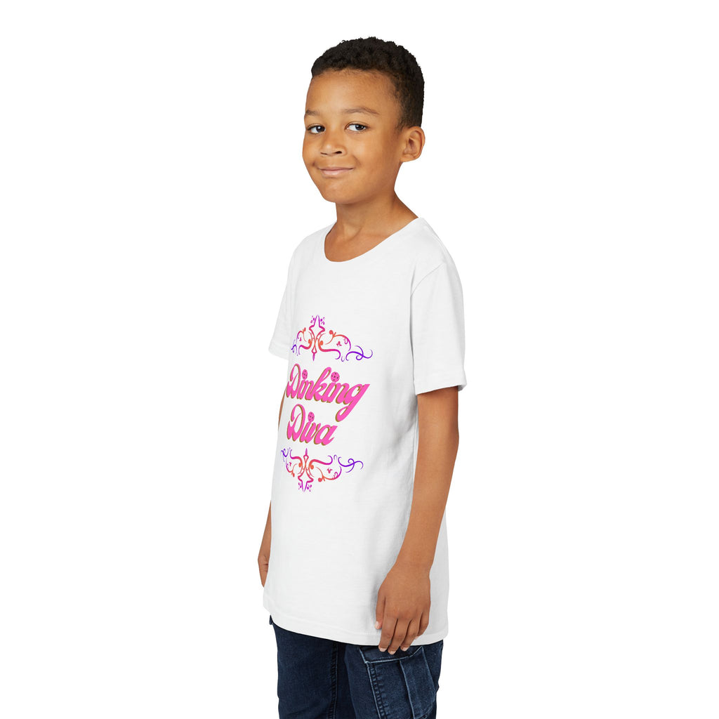 Dinking Diva Fun Youth Kids T-Shirt for Pickleball, Parties, Birthdays, and Everyday Wear, Pink Lettering, Gift for Girls