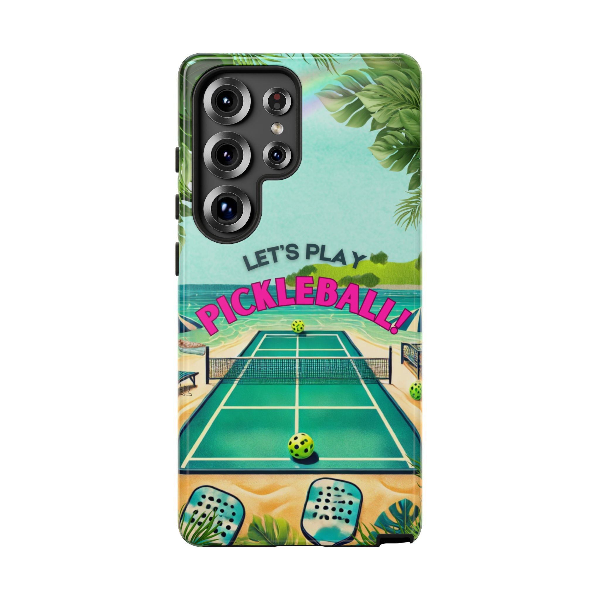 Tough Dual Layer Phone Case for Samsung Galaxy S25 Tropical Pickleball Case Supports Wireless Charging, Gift for Players